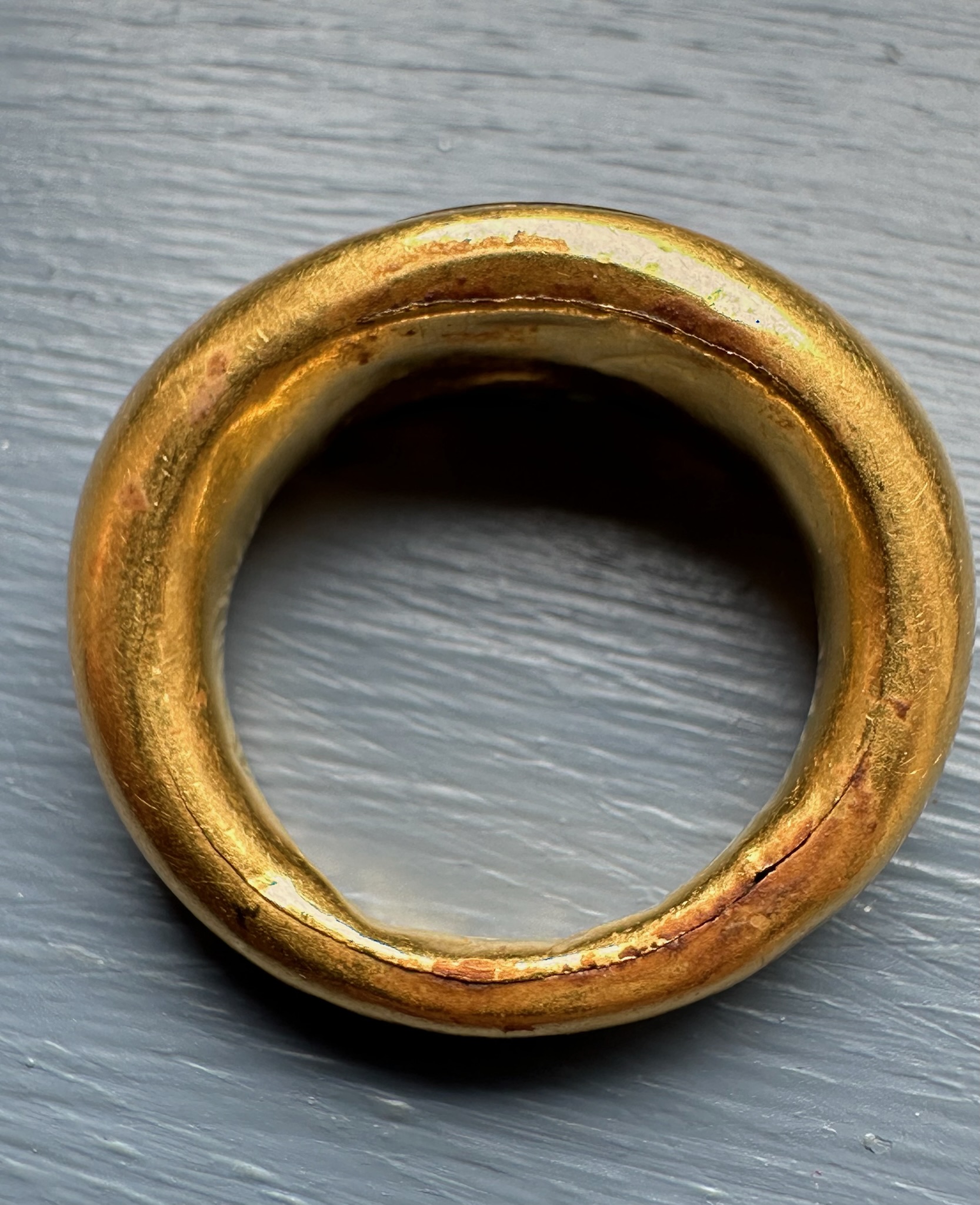 Roman Gold and Green Chalcedony Finger Ring. Satyr with Dionysiac Attributes.