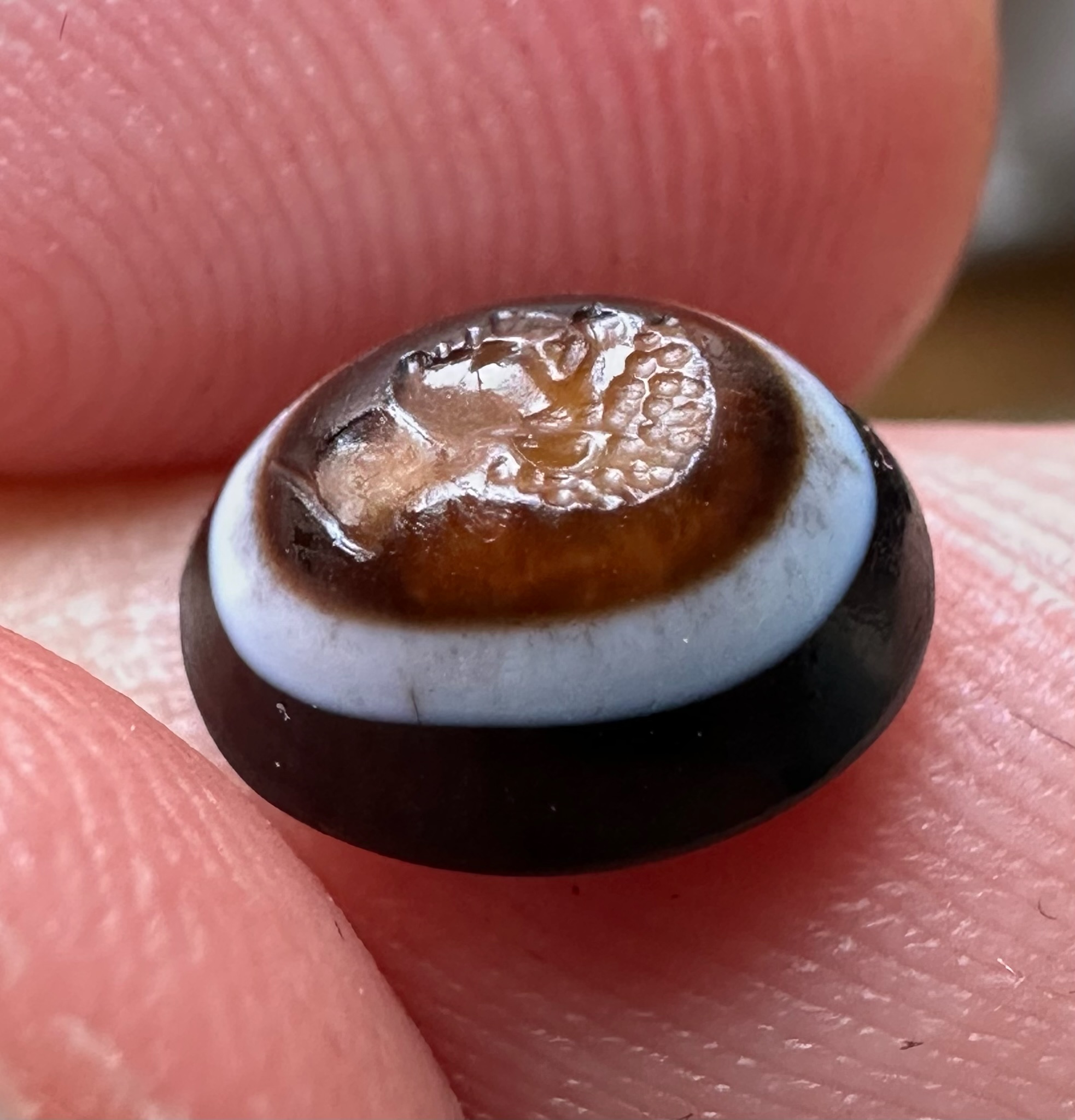 A Roman three-layered agate intaglio. Portrait of young Hercules.
