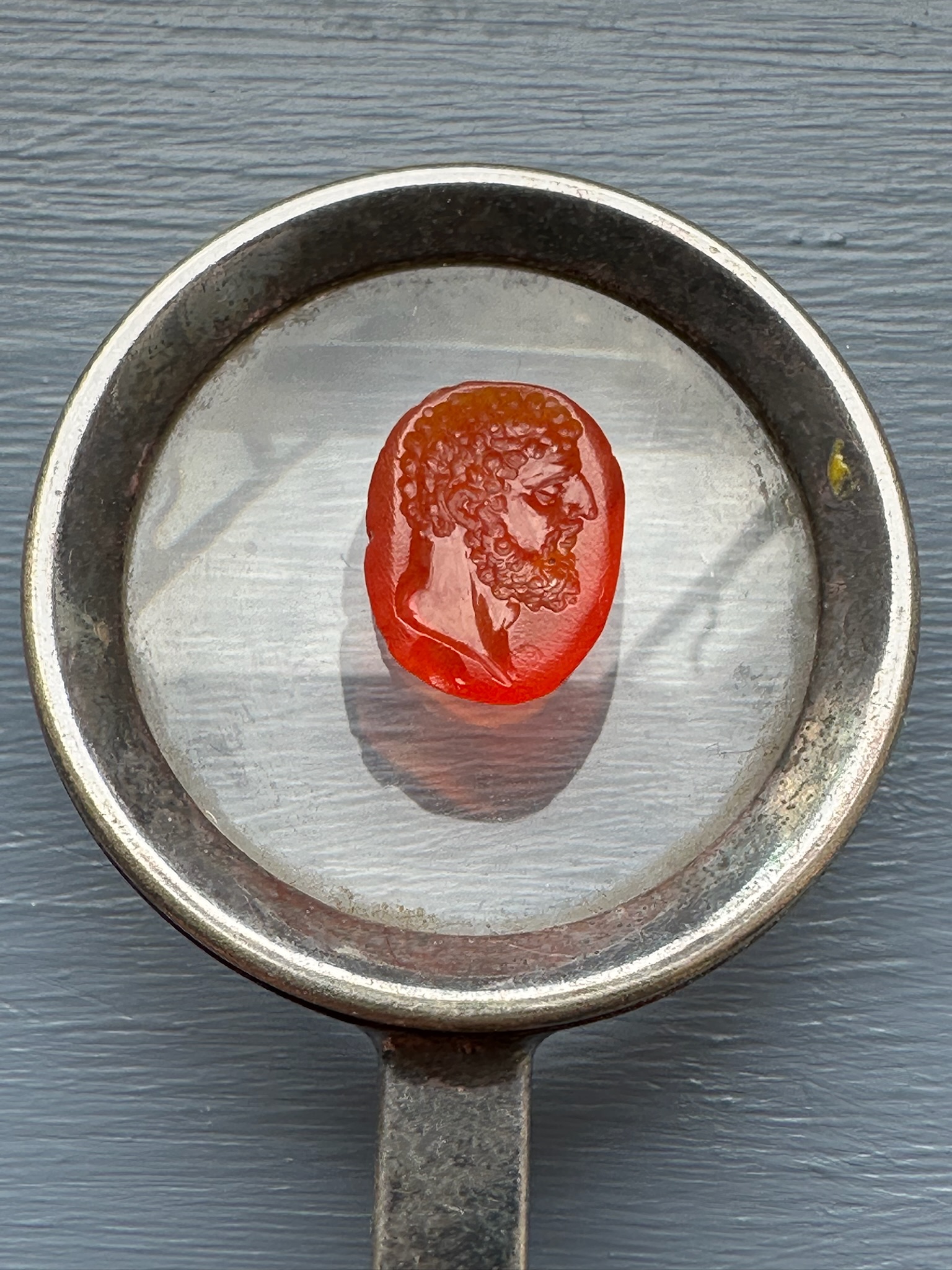 A Roman imperial carnelian intaglio. Portrait of Hercules.