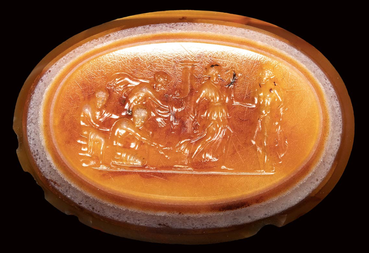 Circle of Valerio Belli (1468-1546). A Large Renaissance Agate Intaglio. Mythological scene with Triptolemus and Ceres. 