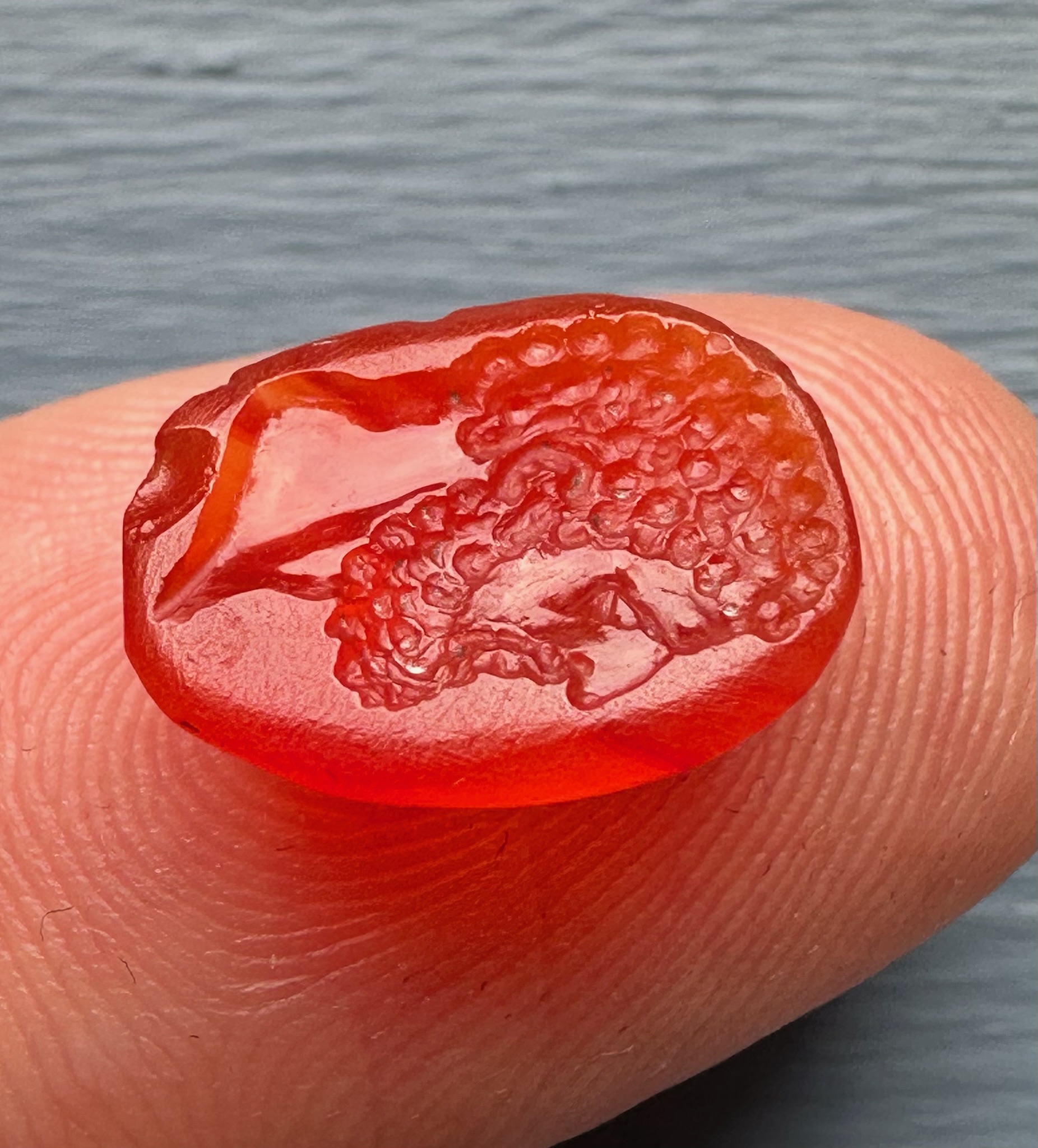 A Roman imperial carnelian intaglio. Portrait of Hercules.