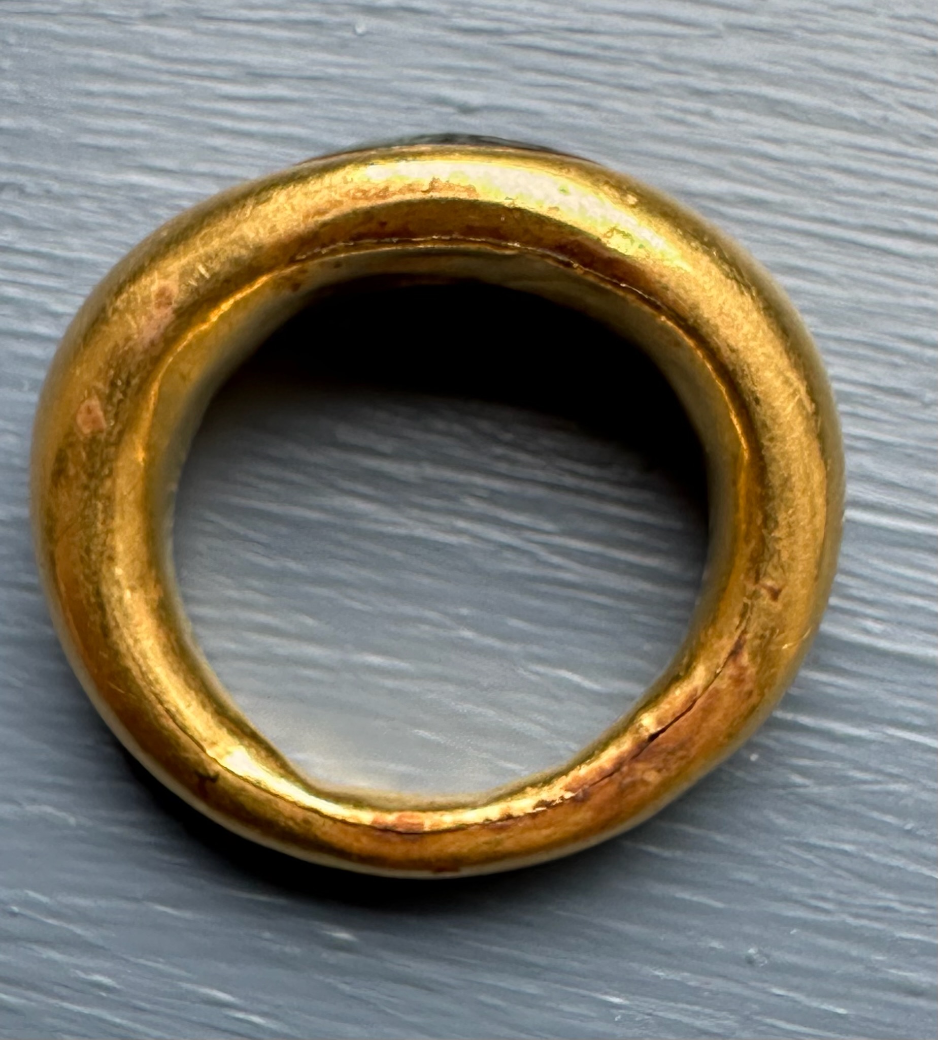 Roman Gold and Green Chalcedony Finger Ring. Satyr with Dionysiac Attributes.
