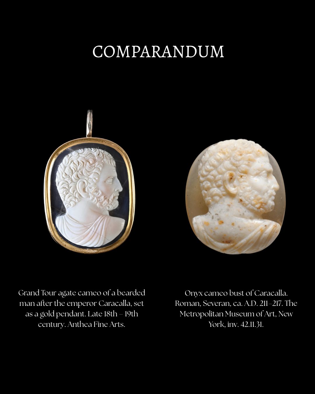 A Grand Tour two-layer agate cameo of a bearded man after the emperor Caracalla, set as a gold pendant.