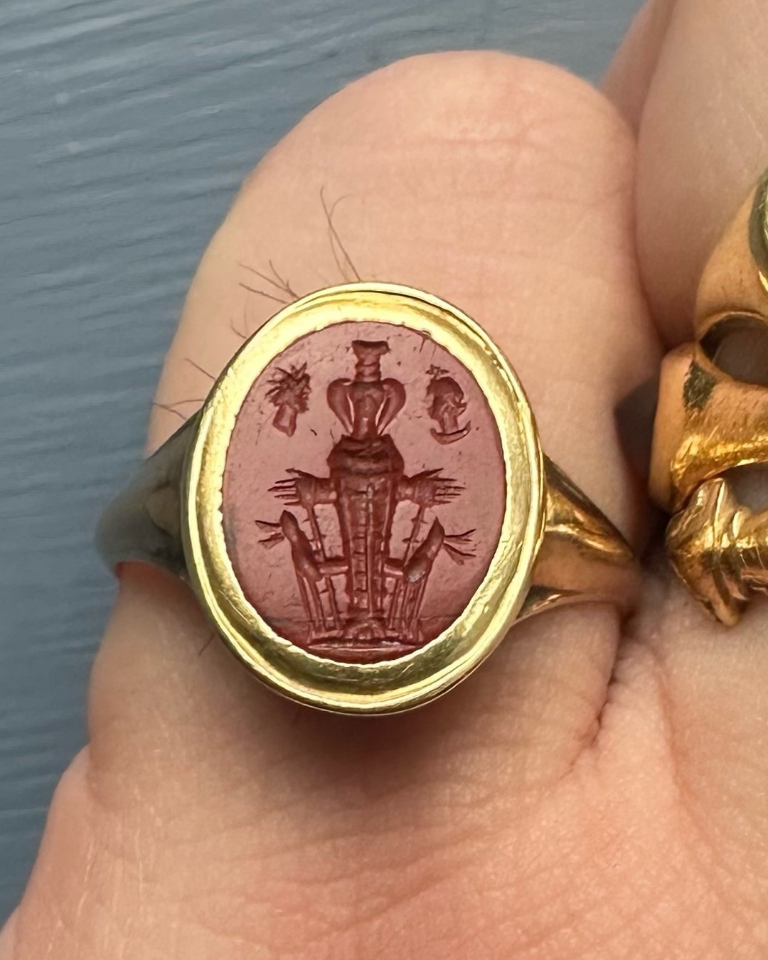 A 19th c. gold ring set with a Roman red jasper intaglio. Artemis Ephesus.