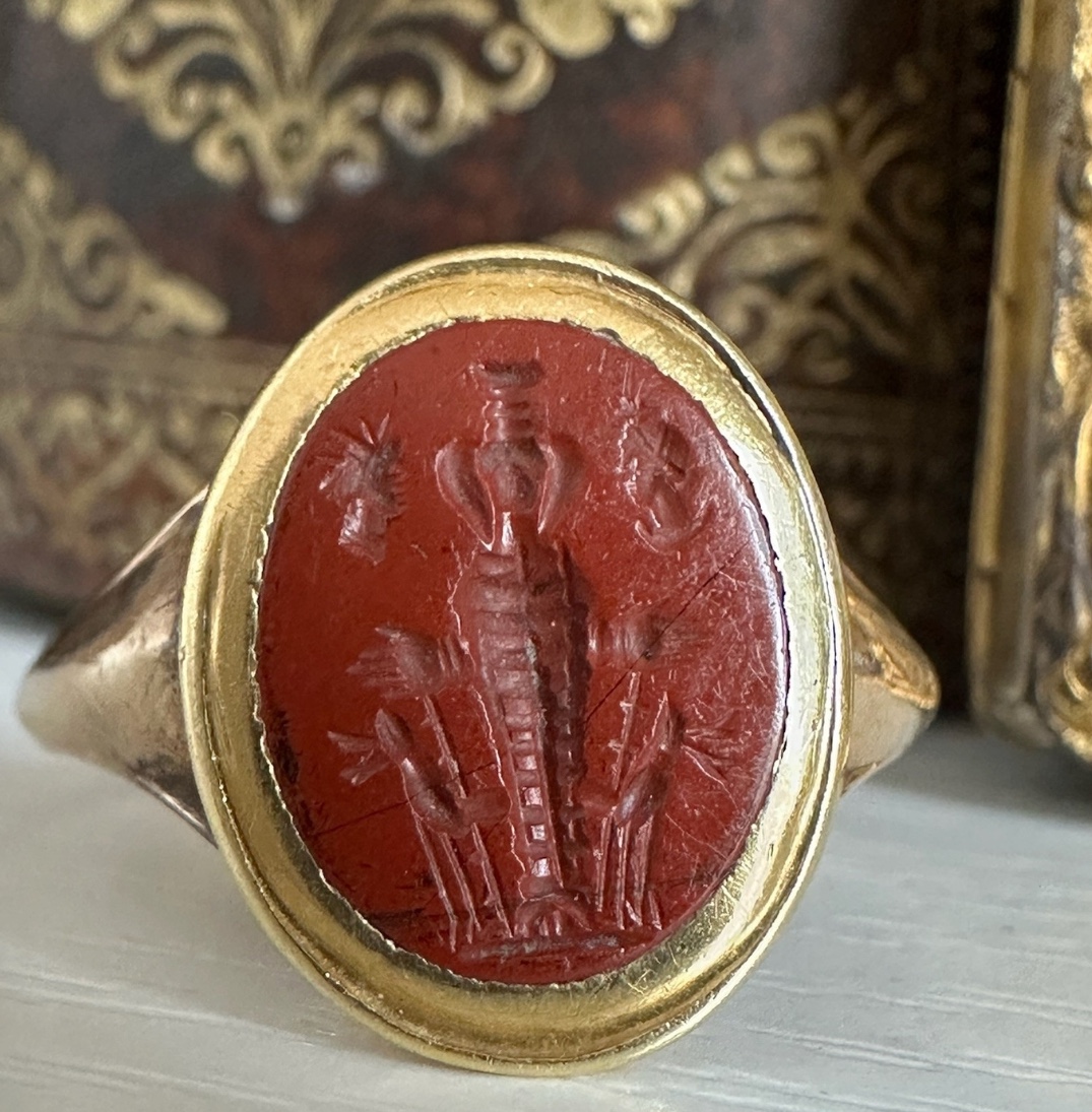 A 19th c. gold ring set with a Roman red jasper intaglio. Artemis Ephesus.
