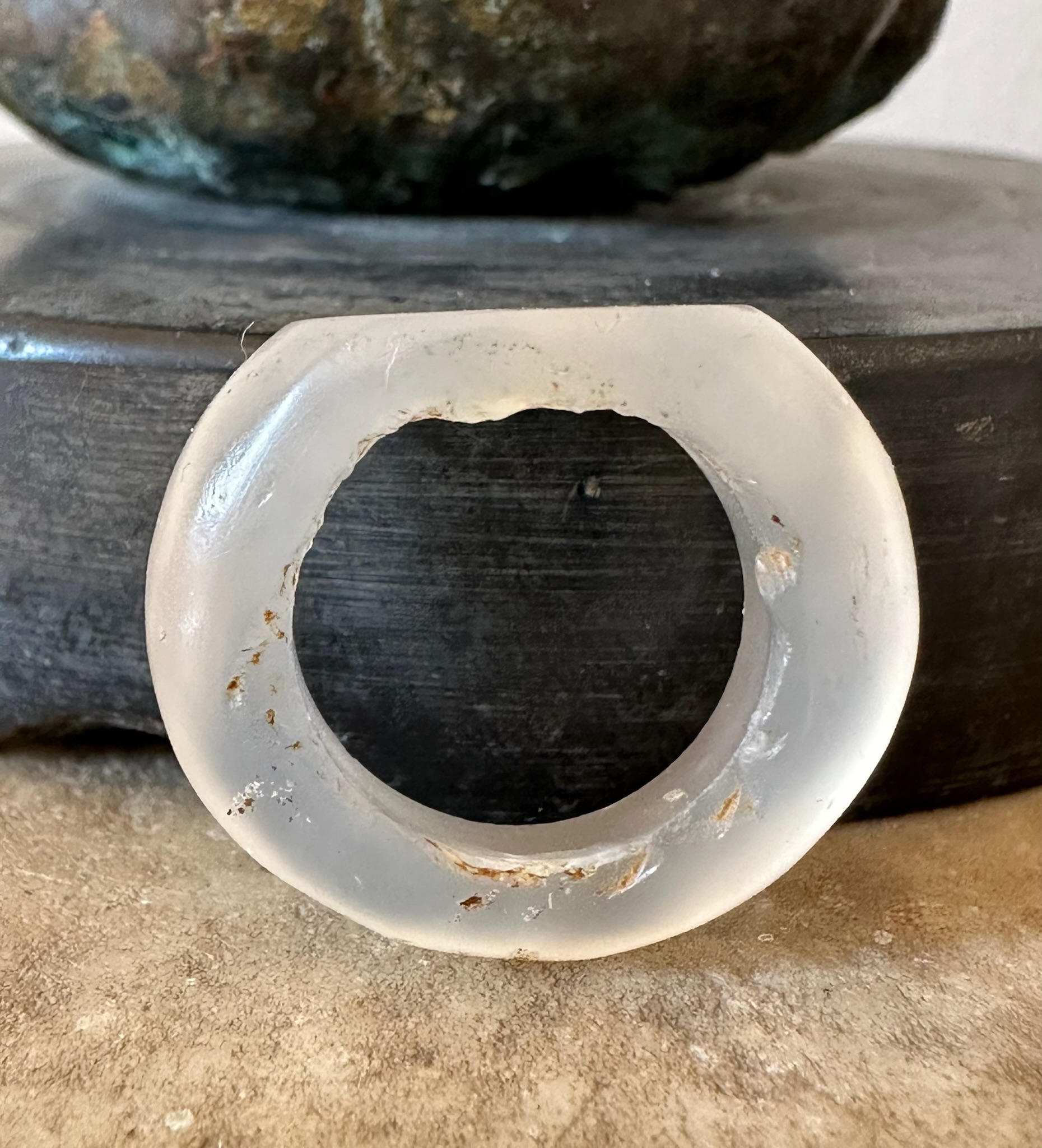 A Sasanian hololithic chalcedony seal ring. Flower.