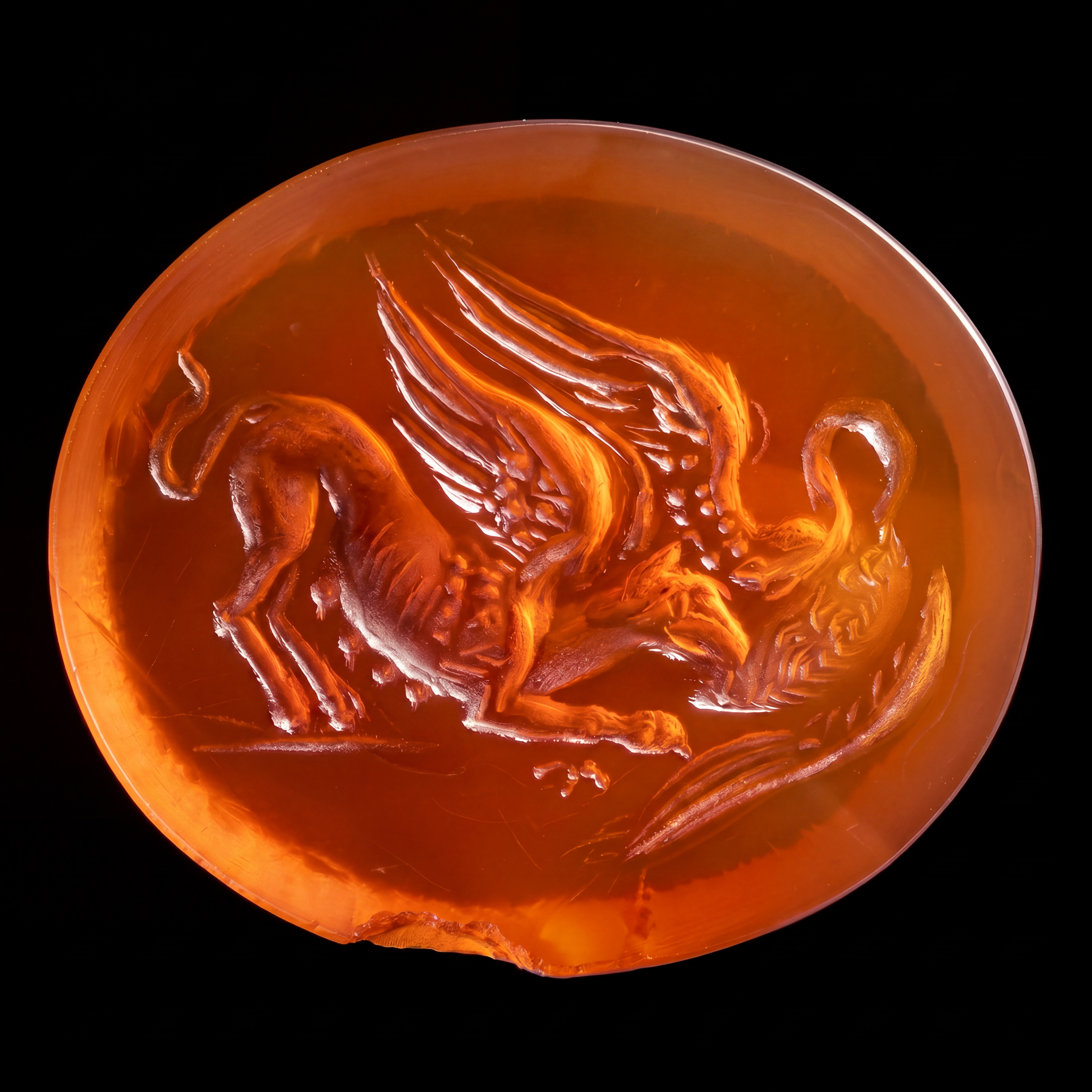 A Rare Greek Late Hellenistic Carnelian Intaglio: a Griffin Attacking a Swan