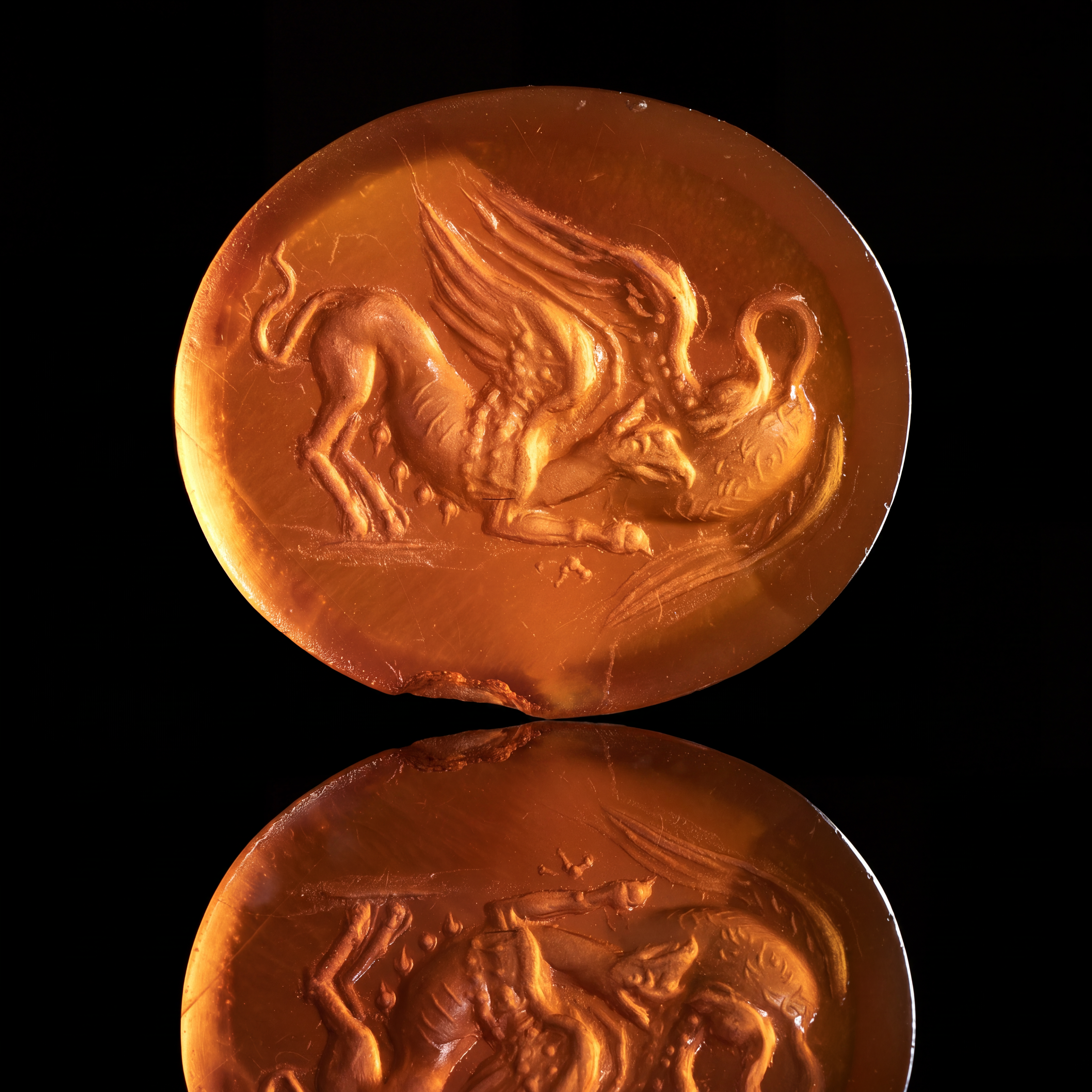 A Rare Greek Late Hellenistic Carnelian Intaglio: a Griffin Attacking a Swan