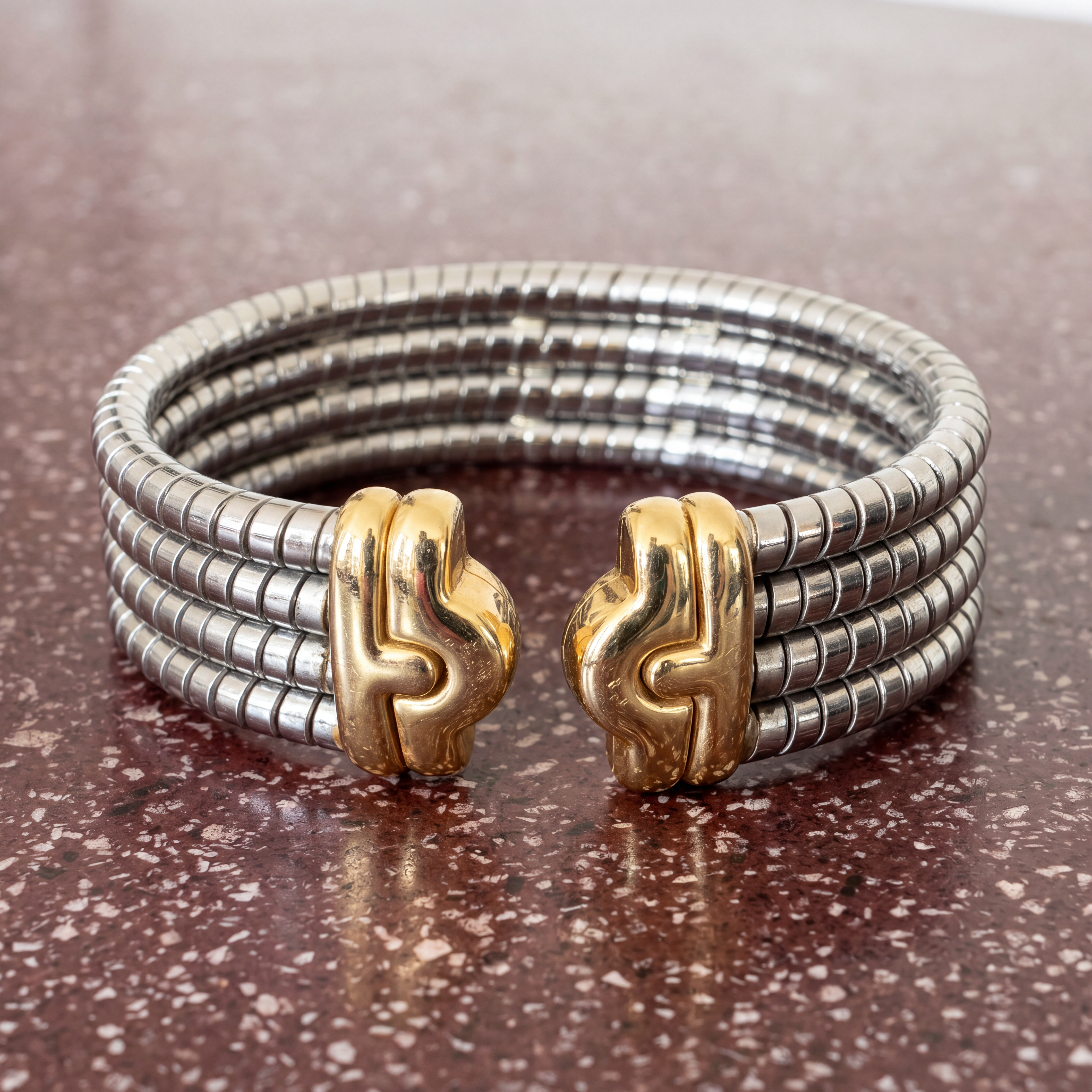 Bulgari, manchette « Parentesi Tubogas » bicolore, vintage