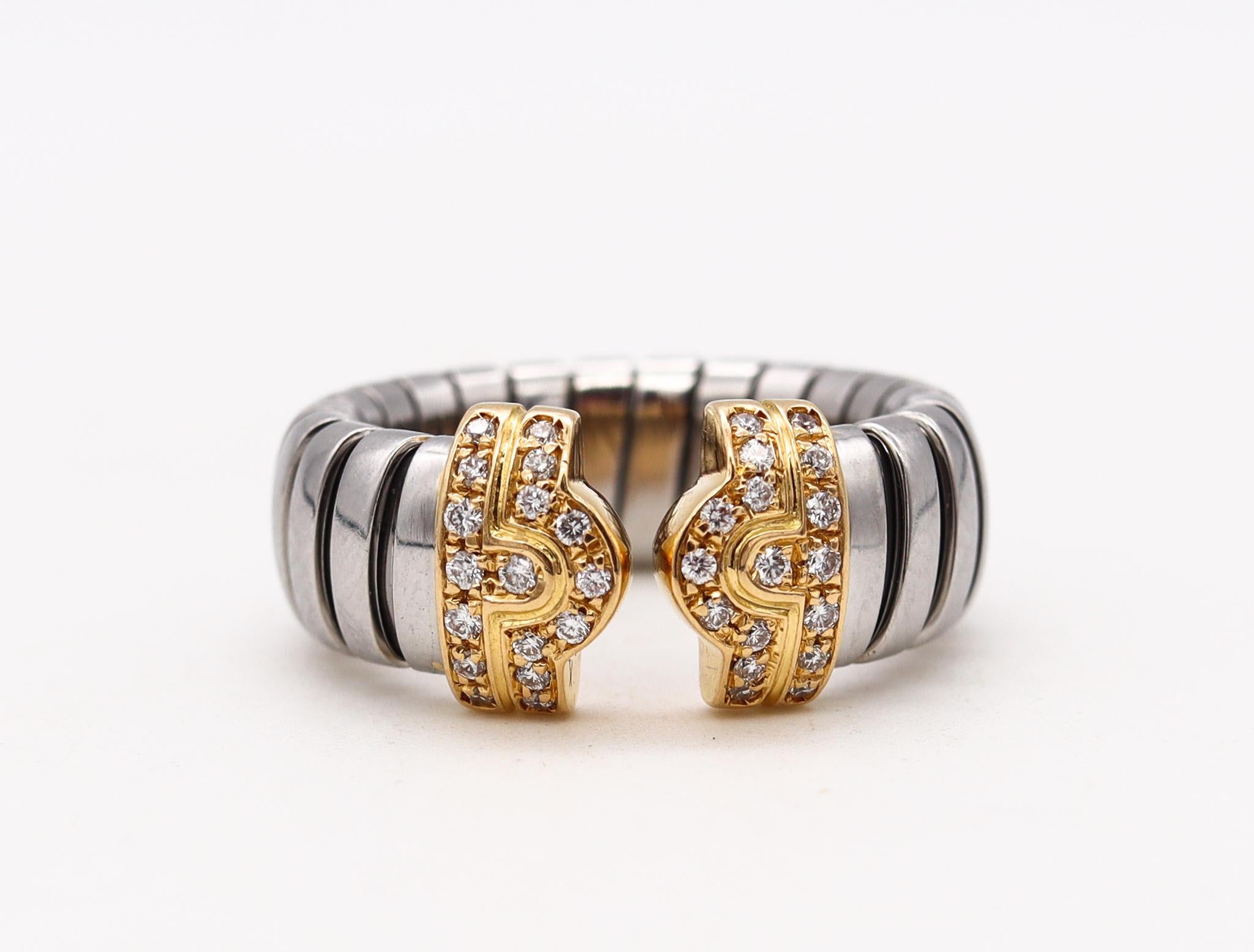 Bulgari, bague « Parentesi Tubogas » bicolore, diamants, vintage
