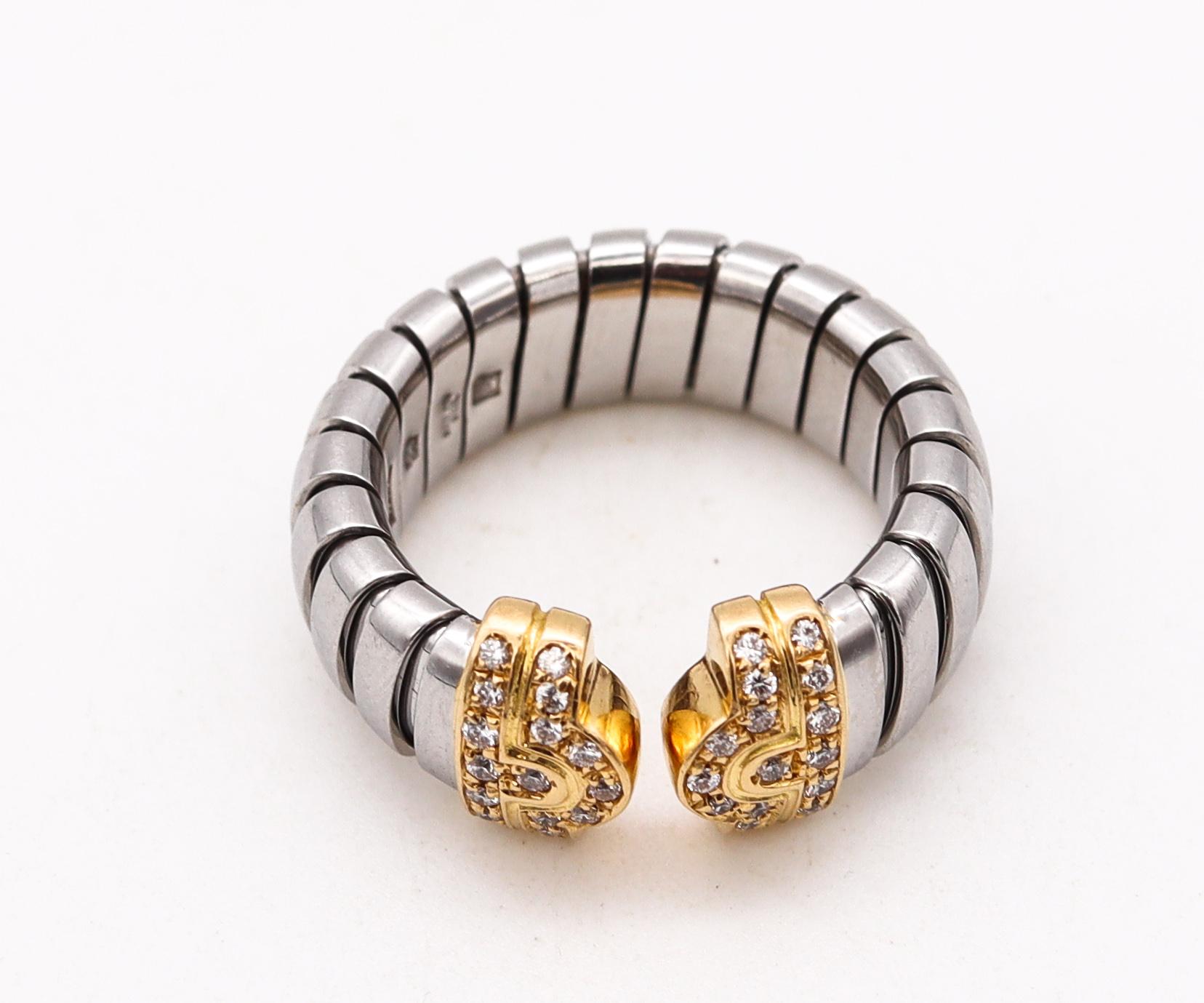 Bulgari, bague « Parentesi Tubogas » bicolore, diamants, vintage