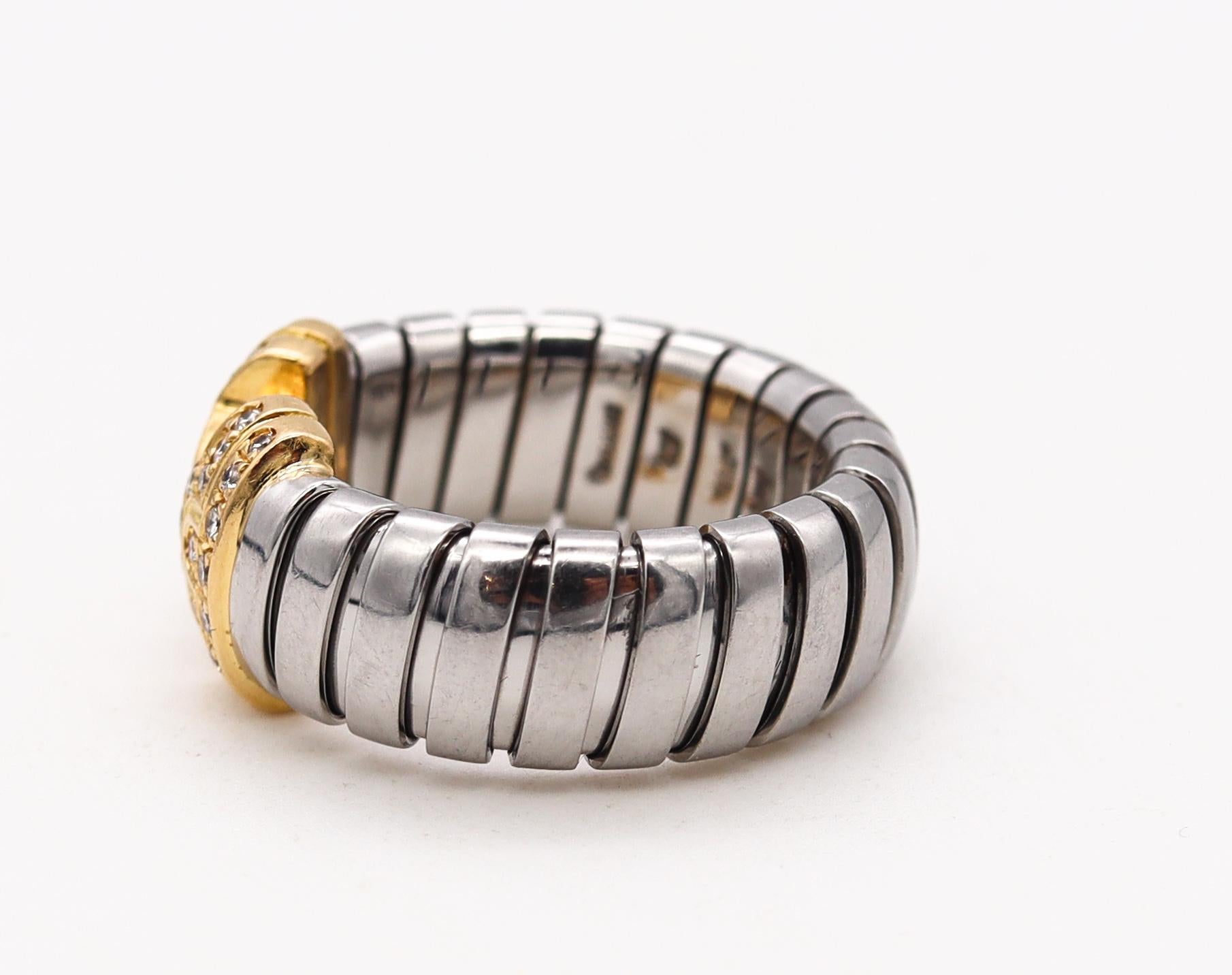 Bulgari, bague « Parentesi Tubogas » bicolore, diamants, vintage