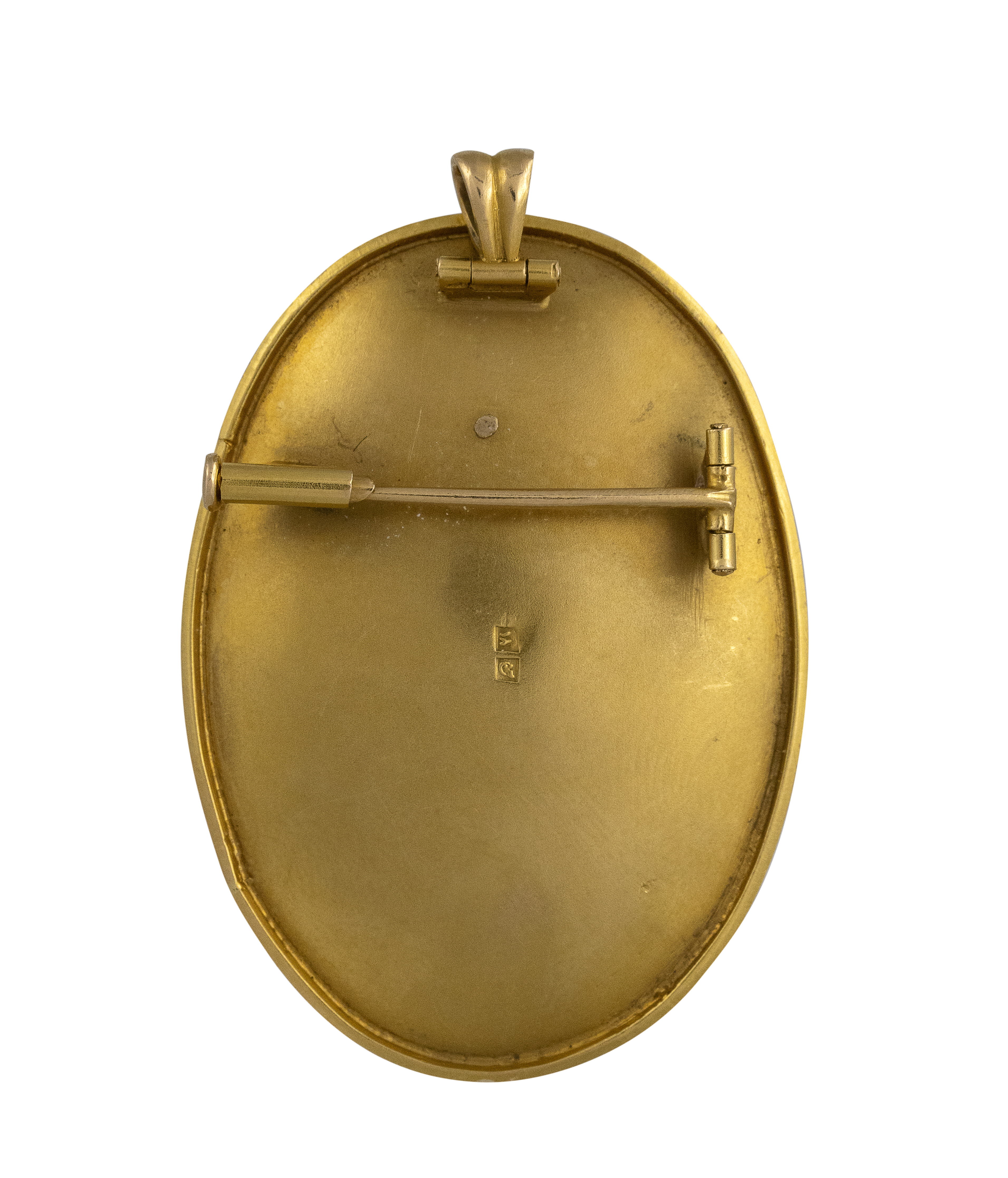 Late Period, A Late 19th c. Egyptian Revival gold brooch/pendant with a Late Period faience amulet of Taweret.  (664-332 BCE)