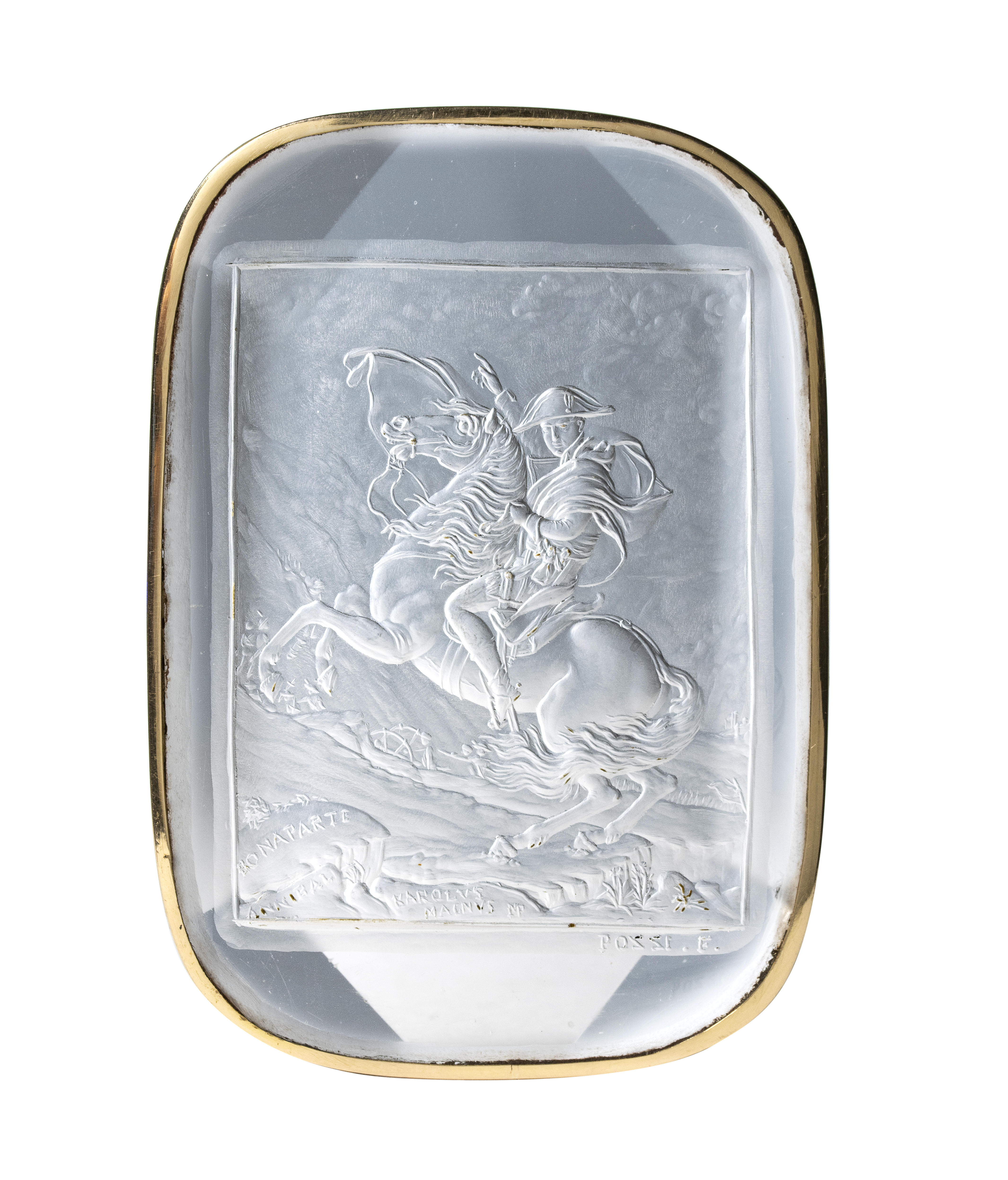 F.POZZI (1790-1844). Importante intaille sur cristal de roche figurant Napoléon Bonaparte d'après Jacques Louis David.  (First half of the 19th Century)