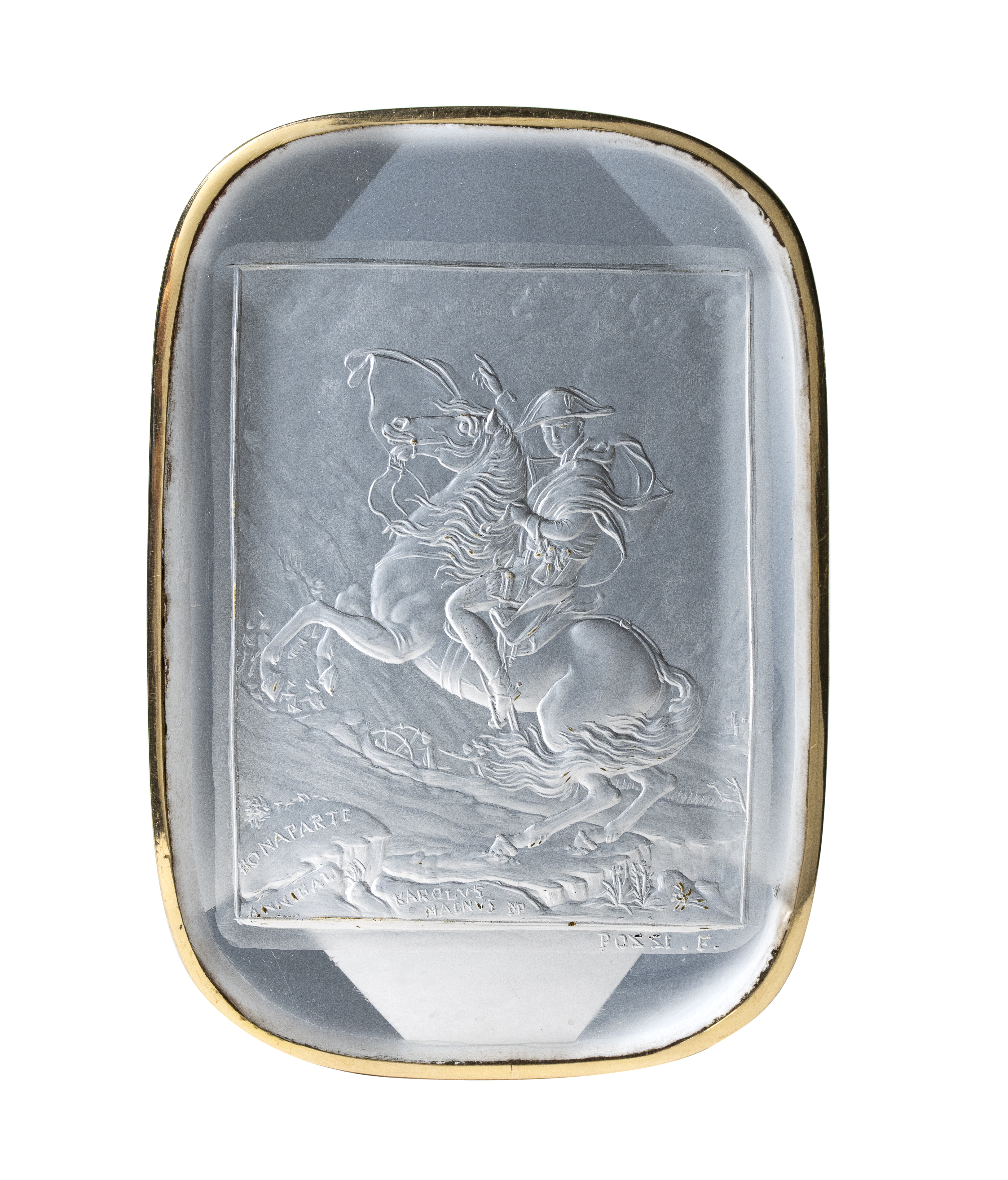 F.POZZI (1790-1844). Importante intaille sur cristal de roche figurant Napoléon Bonaparte d'après Jacques Louis David.  (First half of the 19th Century)