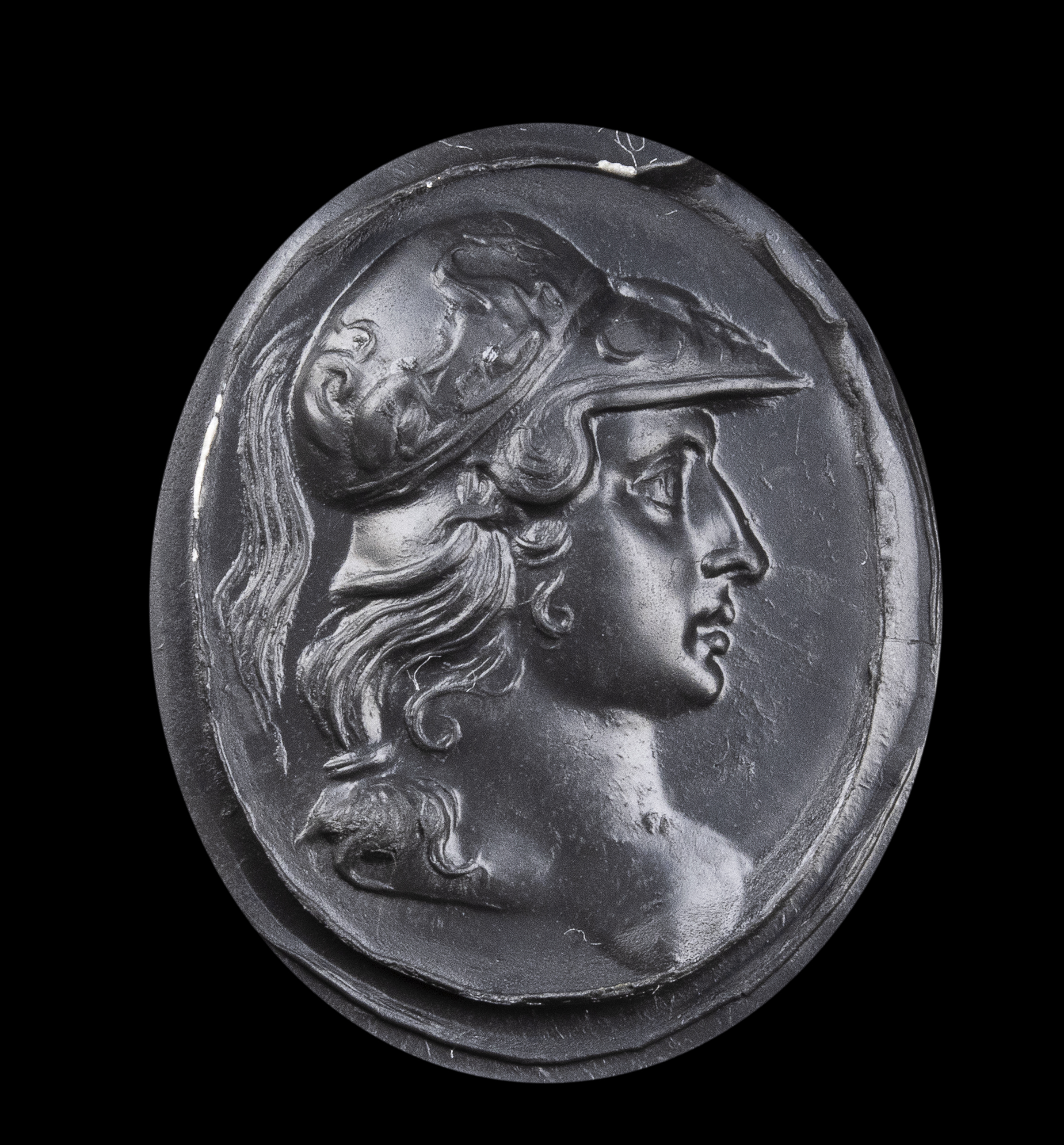 Carlo Costanzi (1705-1781). An Early 18th century sard agate intaglio set in a gold Grand Tour ring. Bust of Alexander the Great.