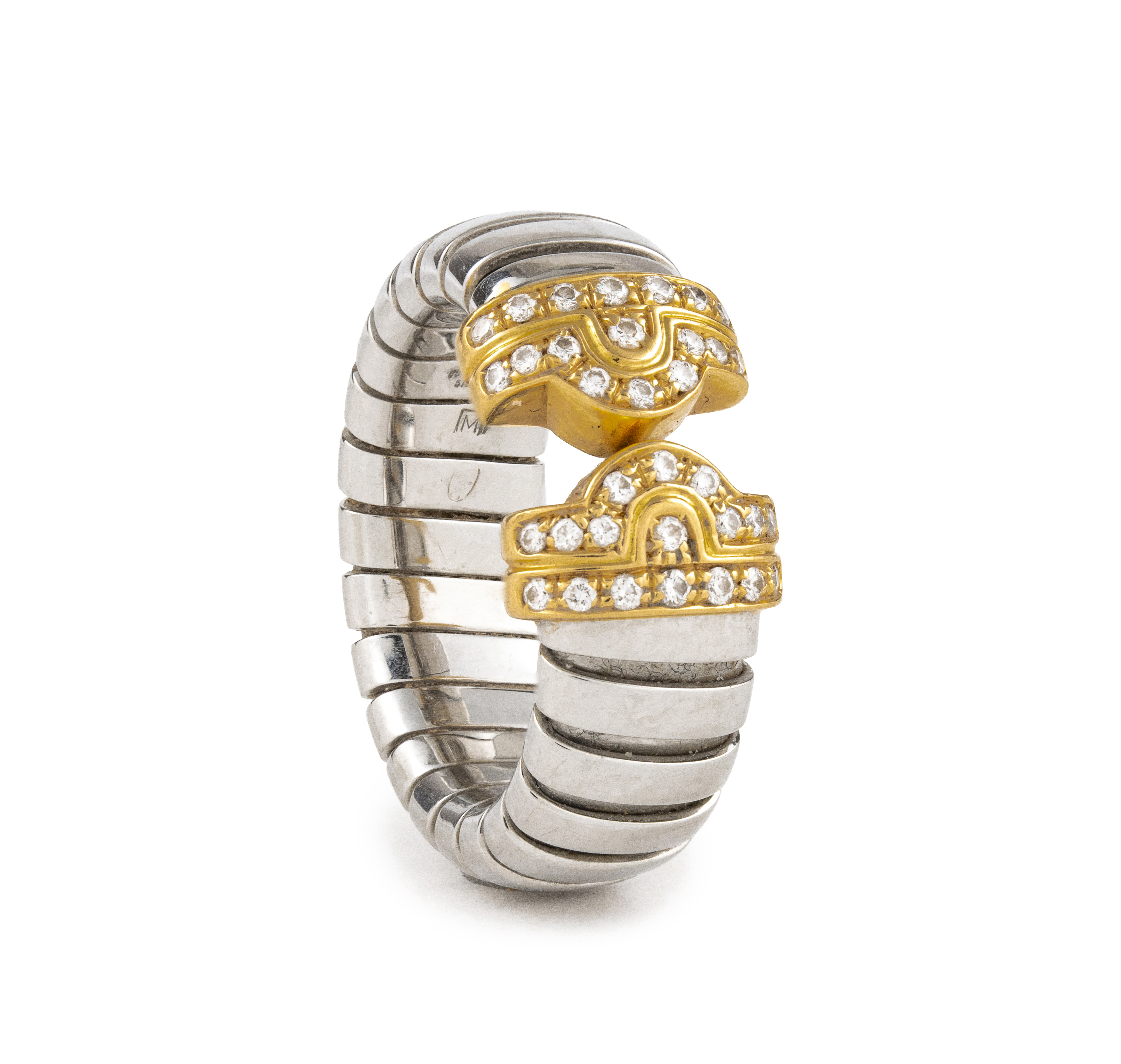 Bulgari, bague « Parentesi Tubogas » bicolore, diamants, vintage