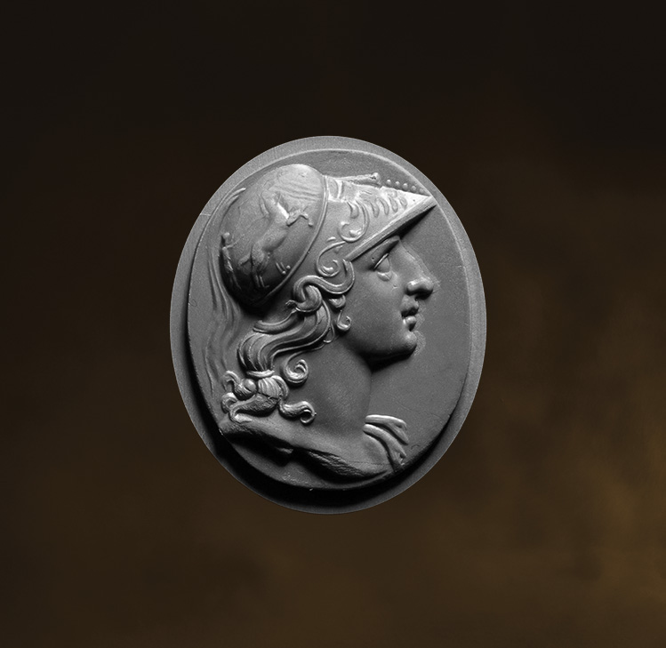 Carlo Costanzi (1705–1781) (attributed to). A beautiful chalcedony intaglio set in a later gold and diamond brooch-pendant. Portrait of Alexander the Great.