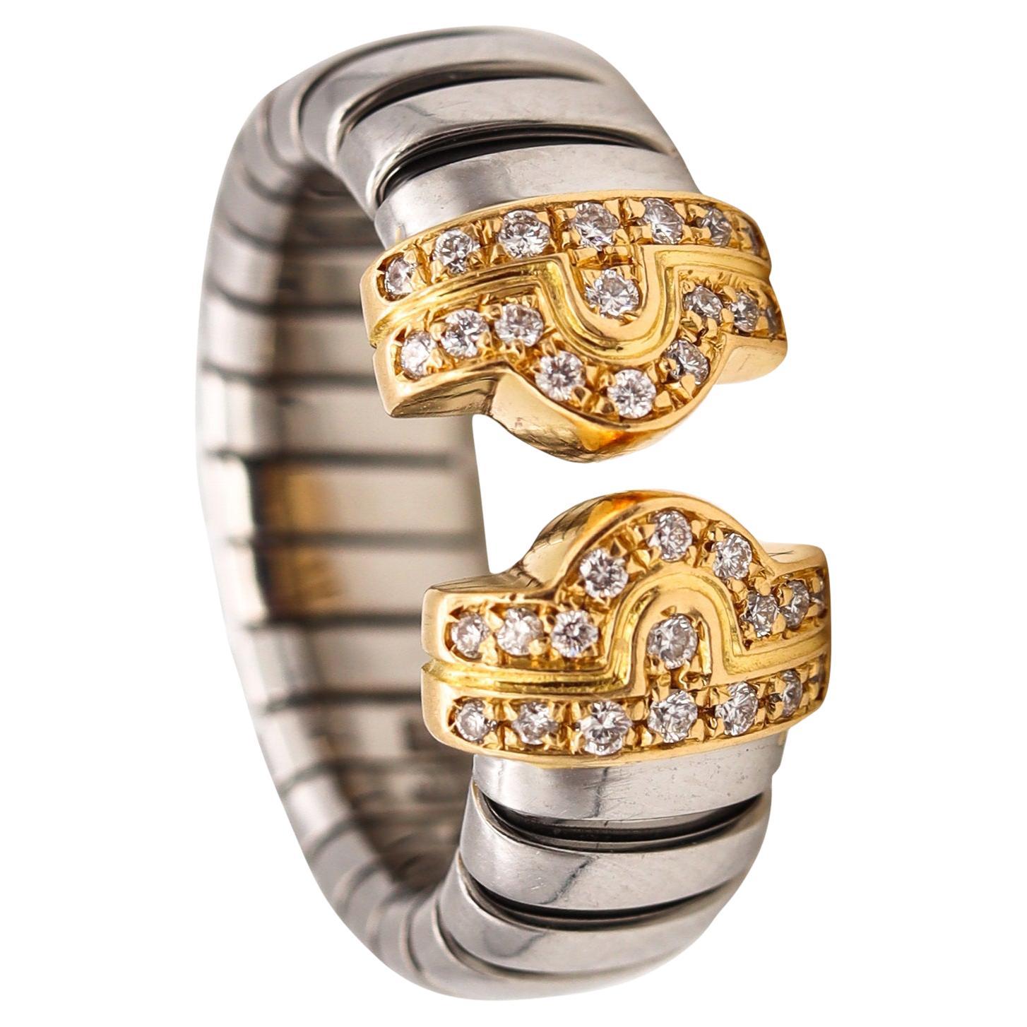 Bulgari, bague « Parentesi Tubogas » bicolore, diamants, vintage