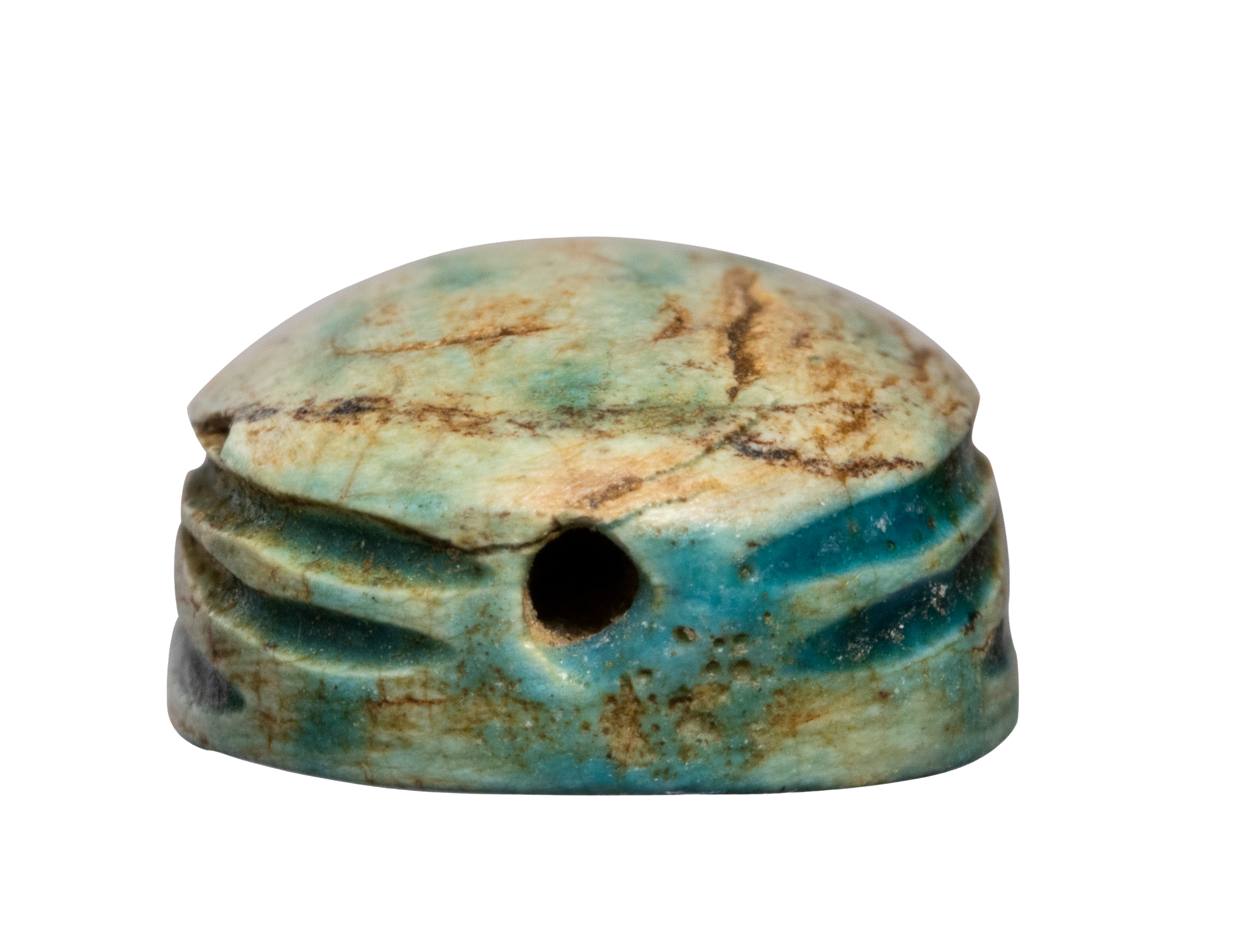 New-Kingdom, Dynasty 18th-19th, A New-Kingdom glazed steatite scarab. Maat. (1525-1200 BCE)