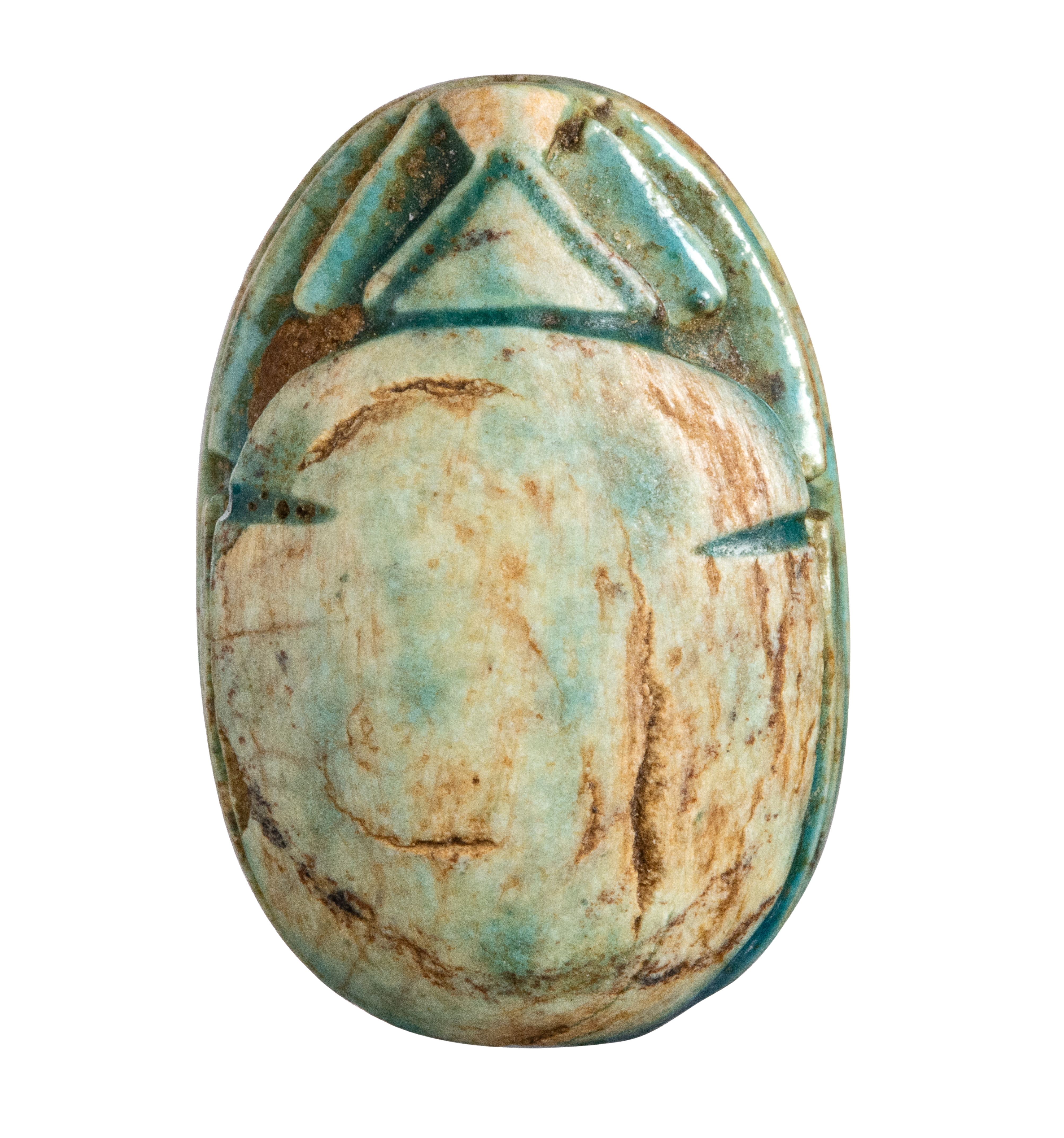 New-Kingdom, Dynasty 18th-19th, A New-Kingdom glazed steatite scarab. Maat. (1525-1200 BCE)