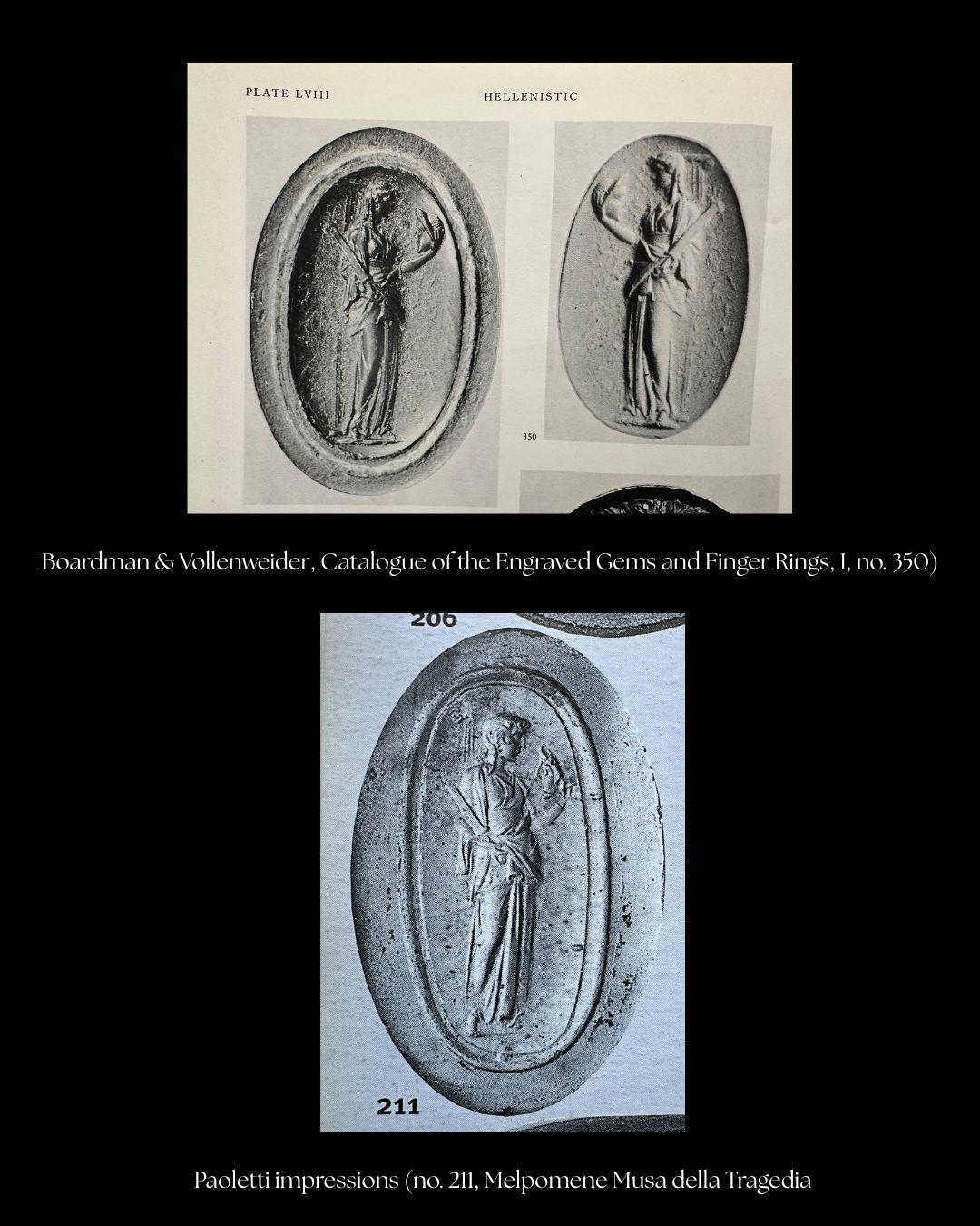 Bague en or XIXe s. sertie d'une intaille romaine sur cornaline. Melpomène, muse de la tragédie