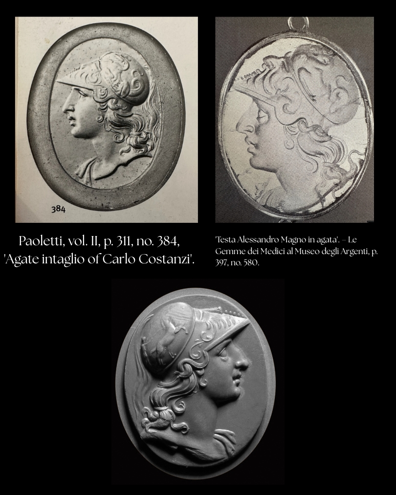Carlo Costanzi (1705–1781) (attributed to). A beautiful chalcedony intaglio set in a later gold and diamond brooch-pendant. Portrait of Alexander the Great.