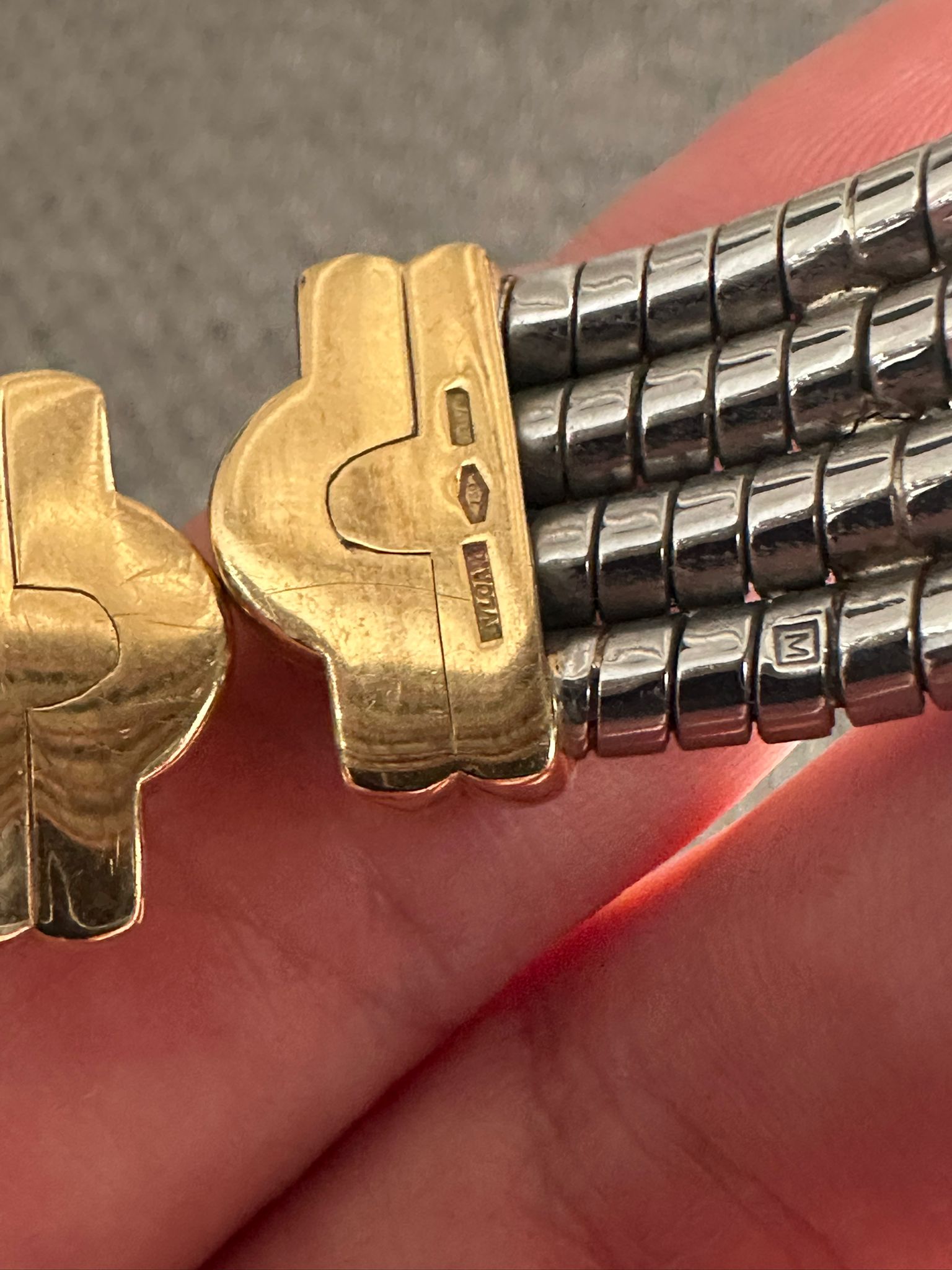 Bulgari, manchette « Parentesi Tubogas » bicolore, vintage