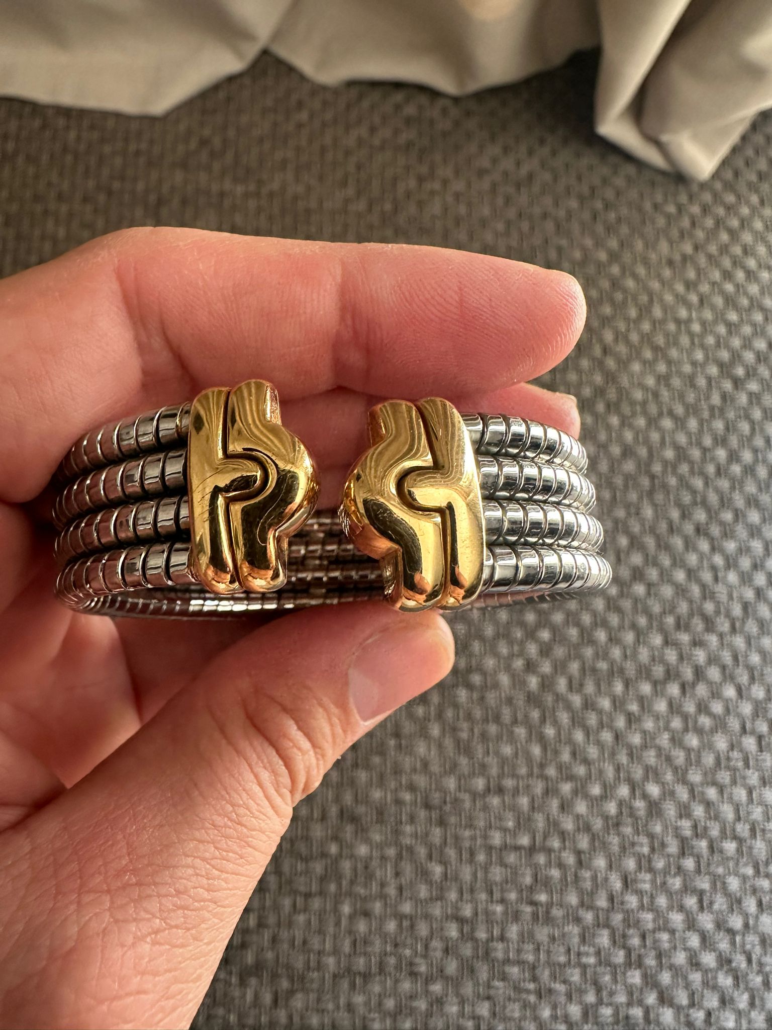 Bulgari, manchette « Parentesi Tubogas » bicolore, vintage