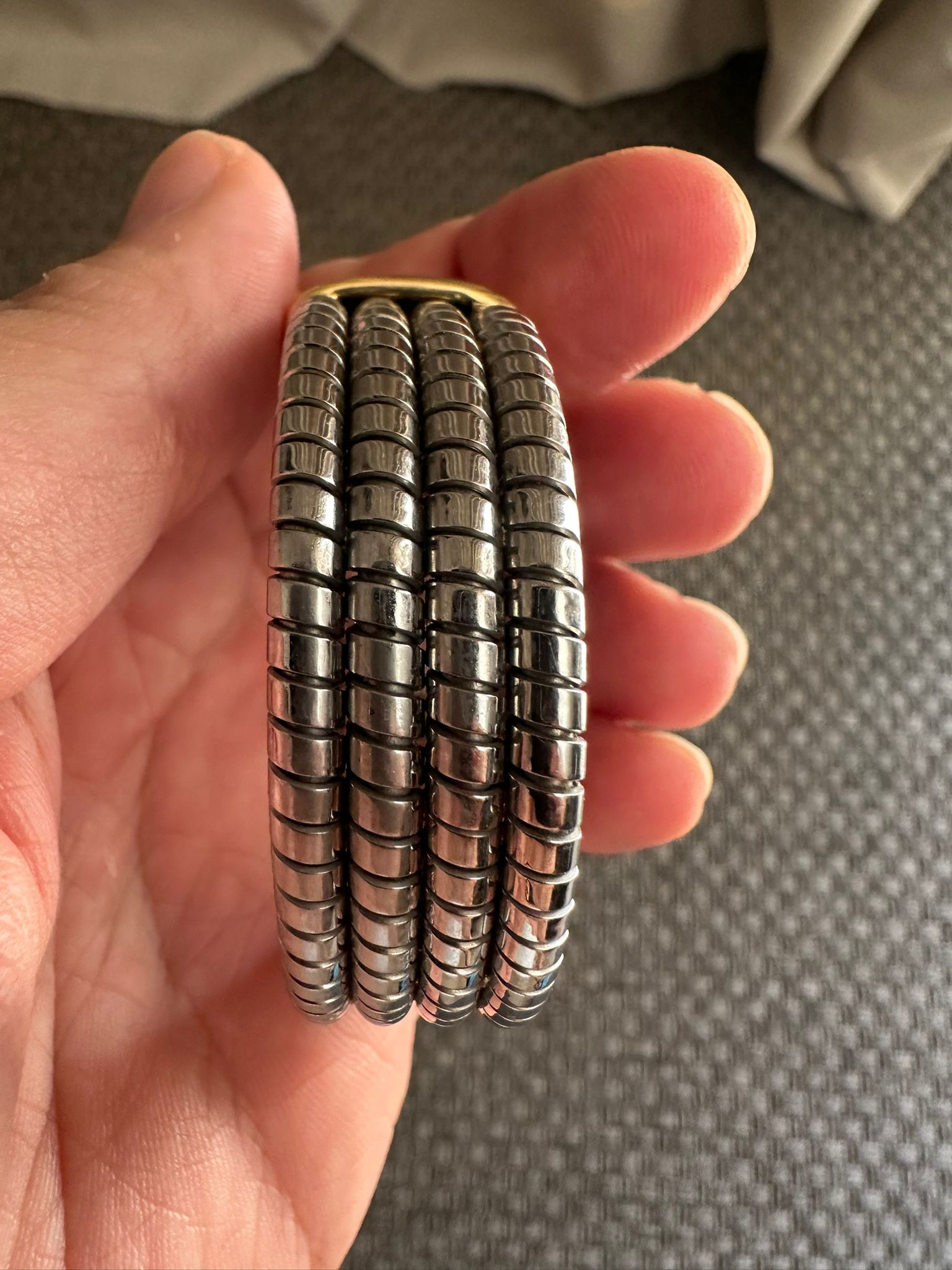 Bulgari, manchette « Parentesi Tubogas » bicolore, vintage