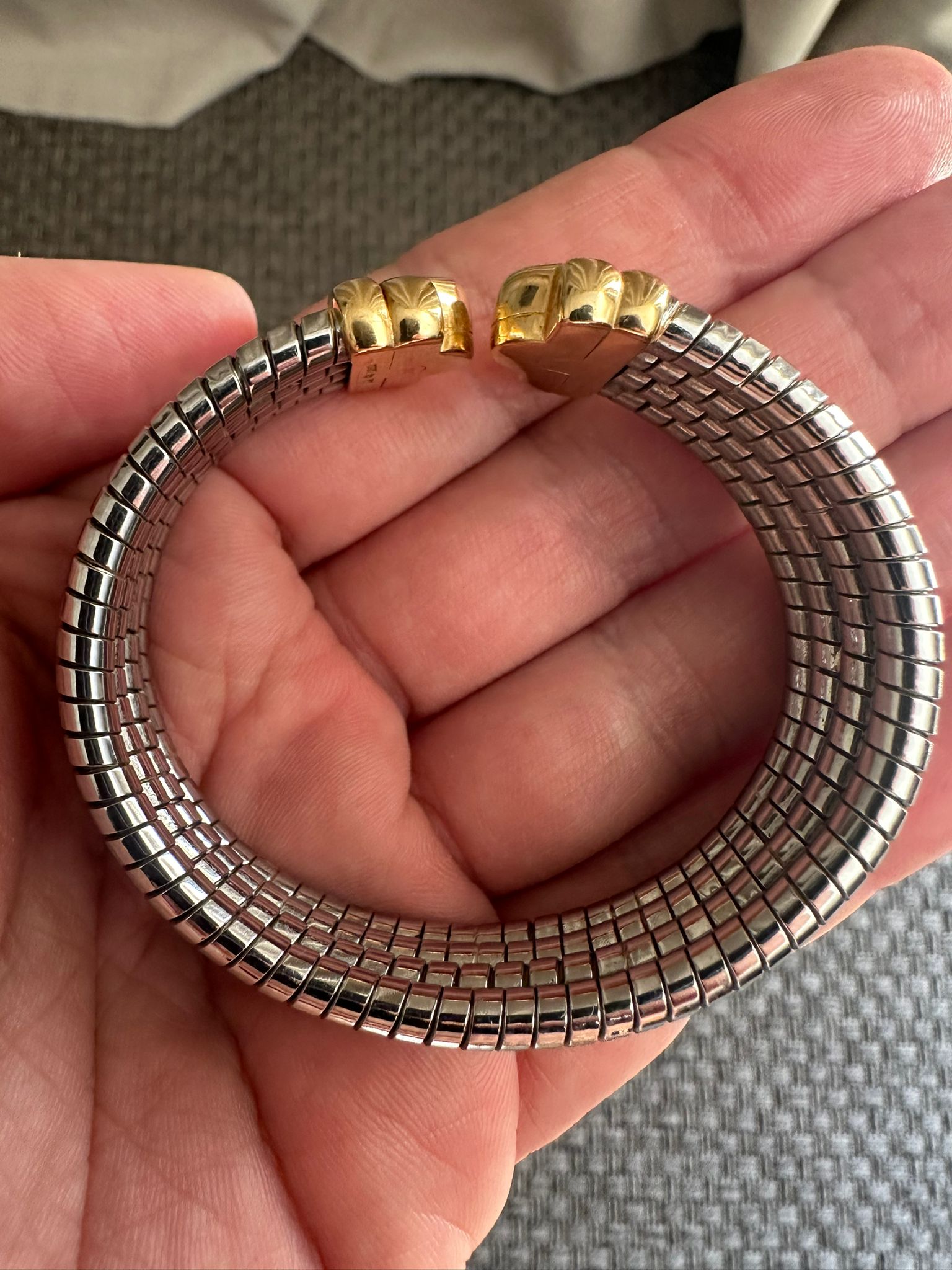 Bulgari, manchette « Parentesi Tubogas » bicolore, vintage