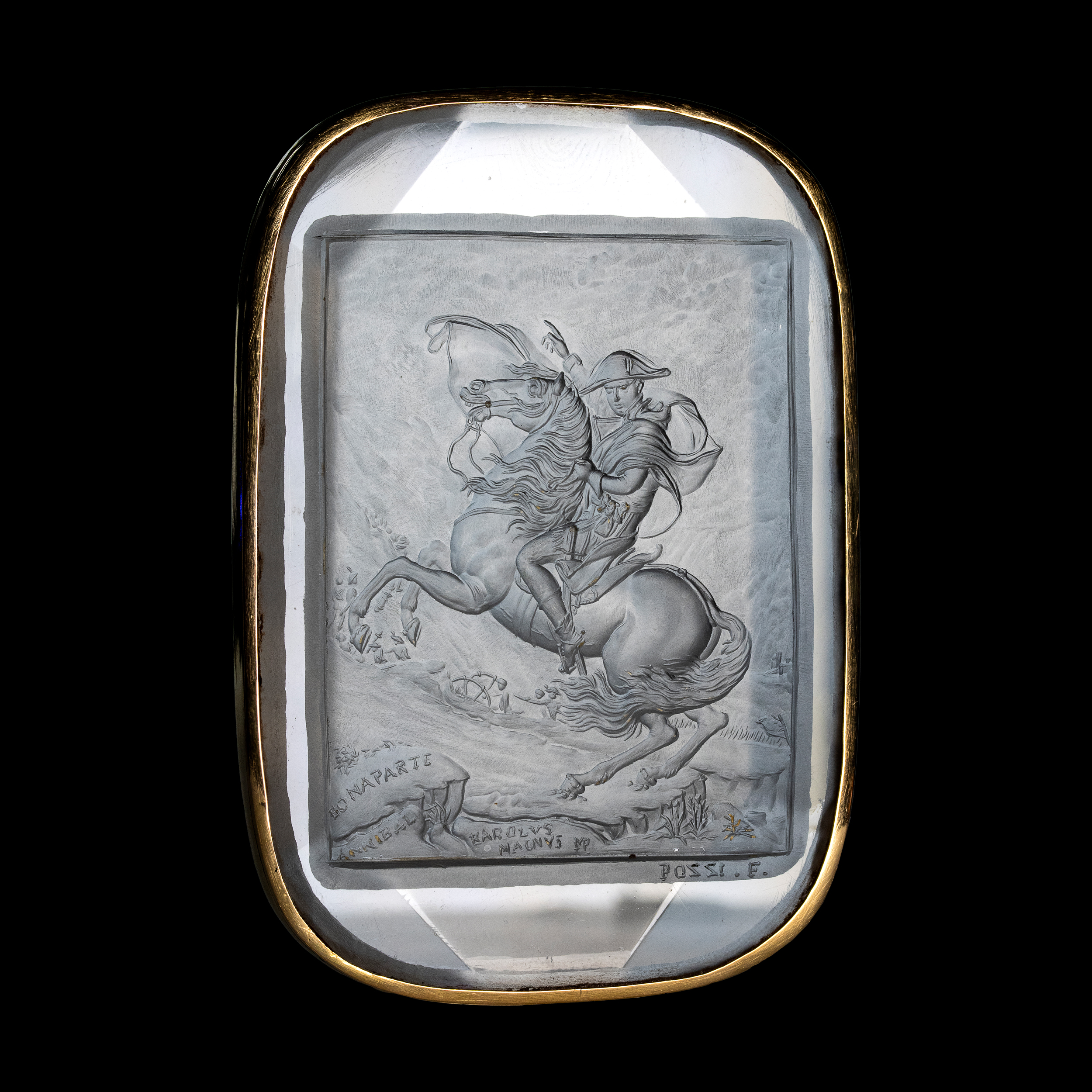 F.POZZI (1790-1844). Importante intaille sur cristal de roche figurant Napoléon Bonaparte d'après Jacques Louis David.  (First half of the 19th Century)