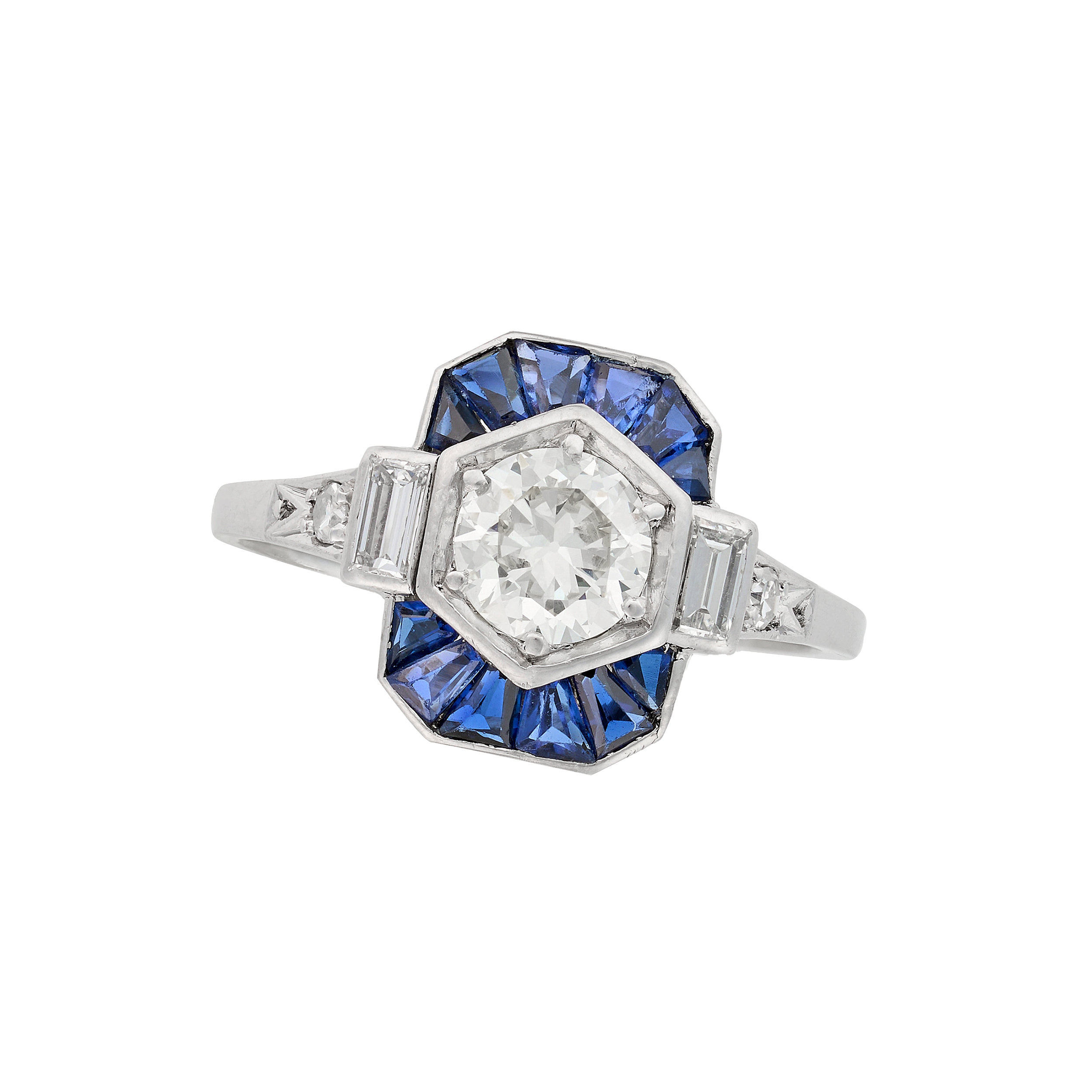 An Art Deco diamond and sapphire dress ring 