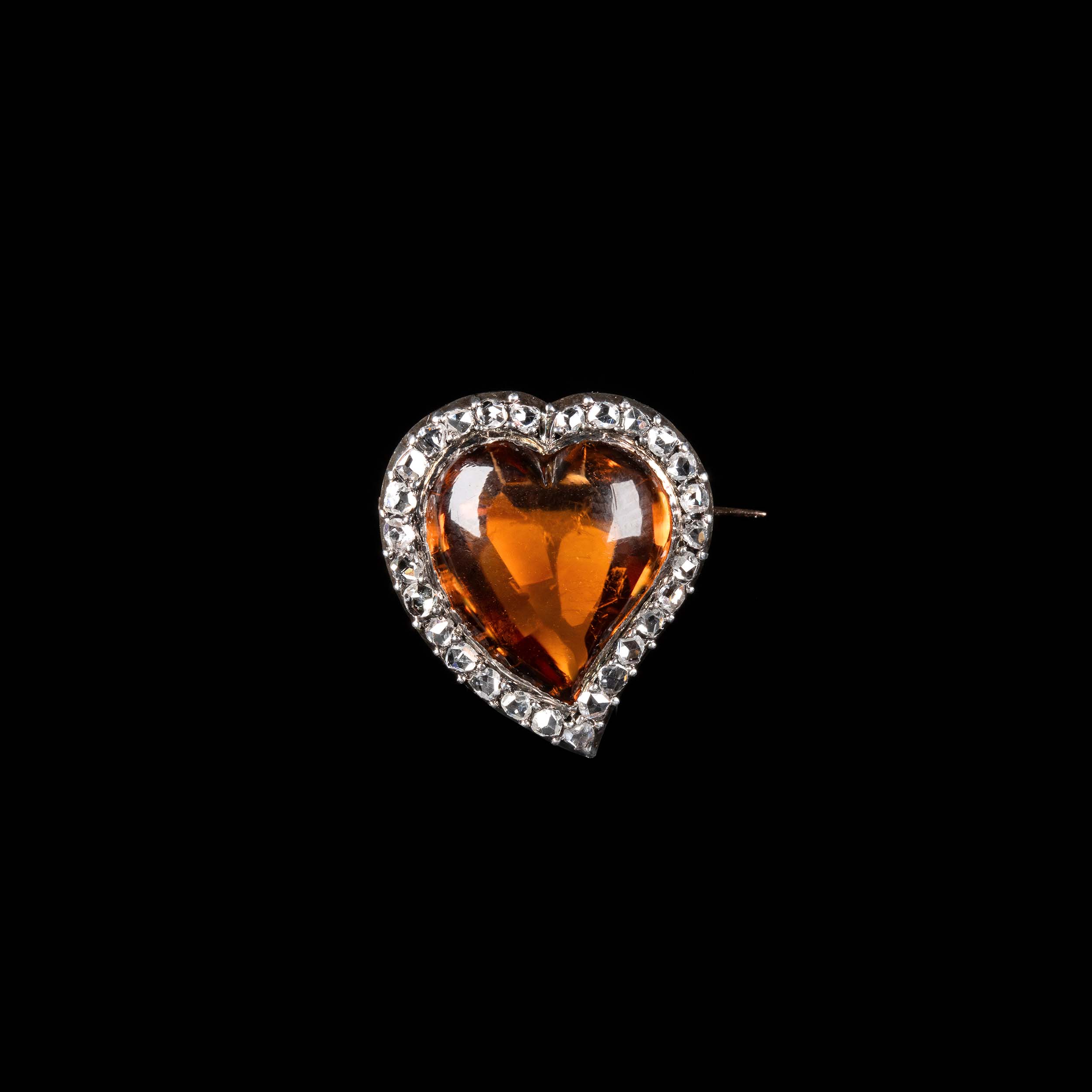 A French 18K Gold & Silver Heart Brooch | Citrine & Rose-Cut Diamonds