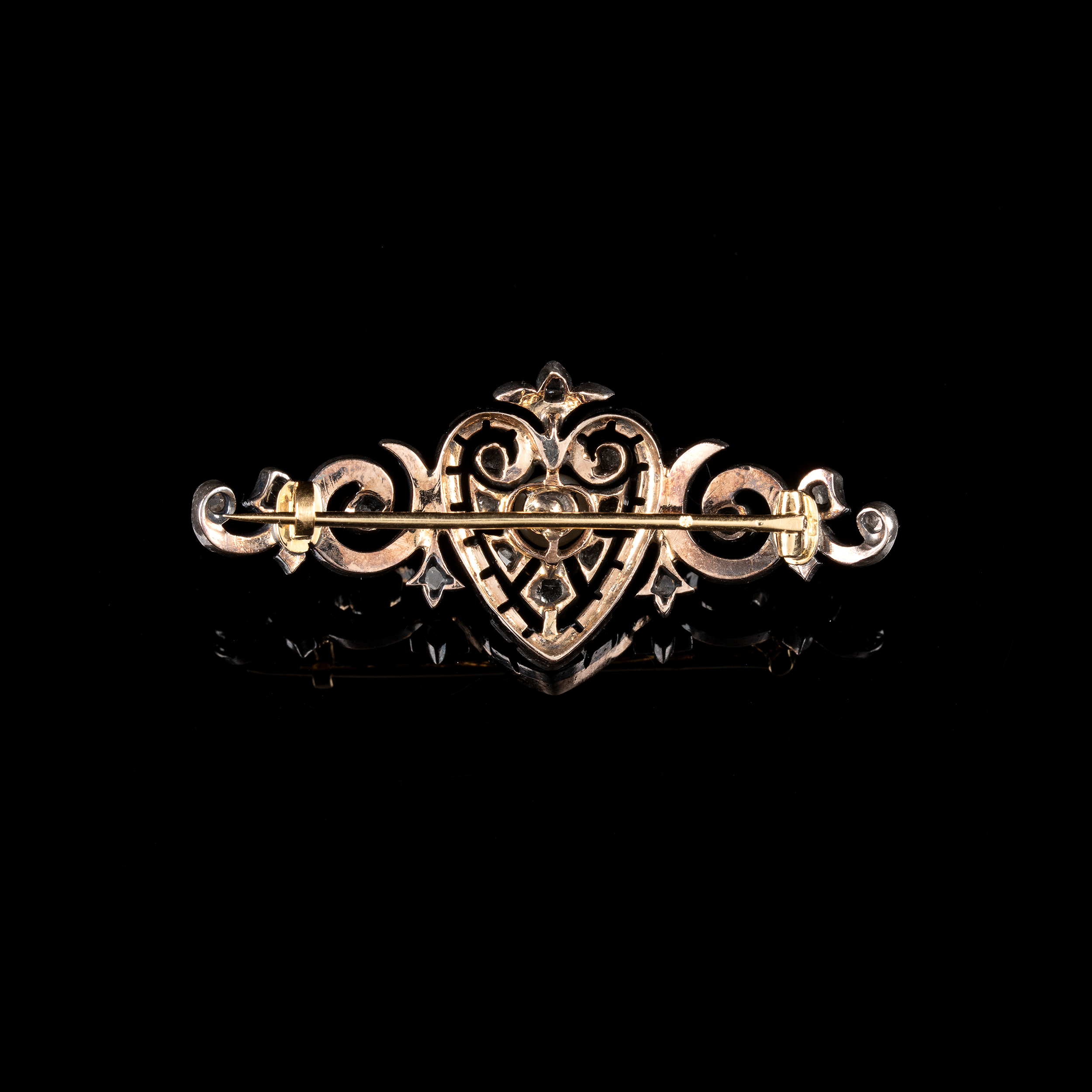 A Belle Époque Diamond & Pearl Scroll Brooch | French c.1900